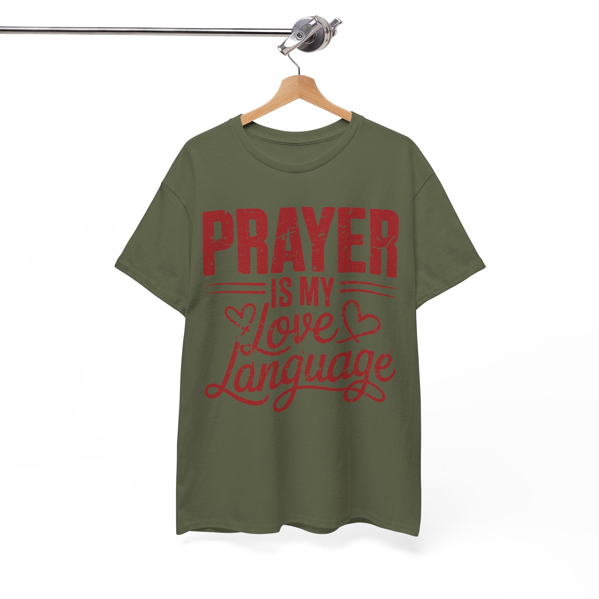 Prayer Is My Love Language T-Shirt — Faith-Inspired Red Hearts Unisex Cotton Tee