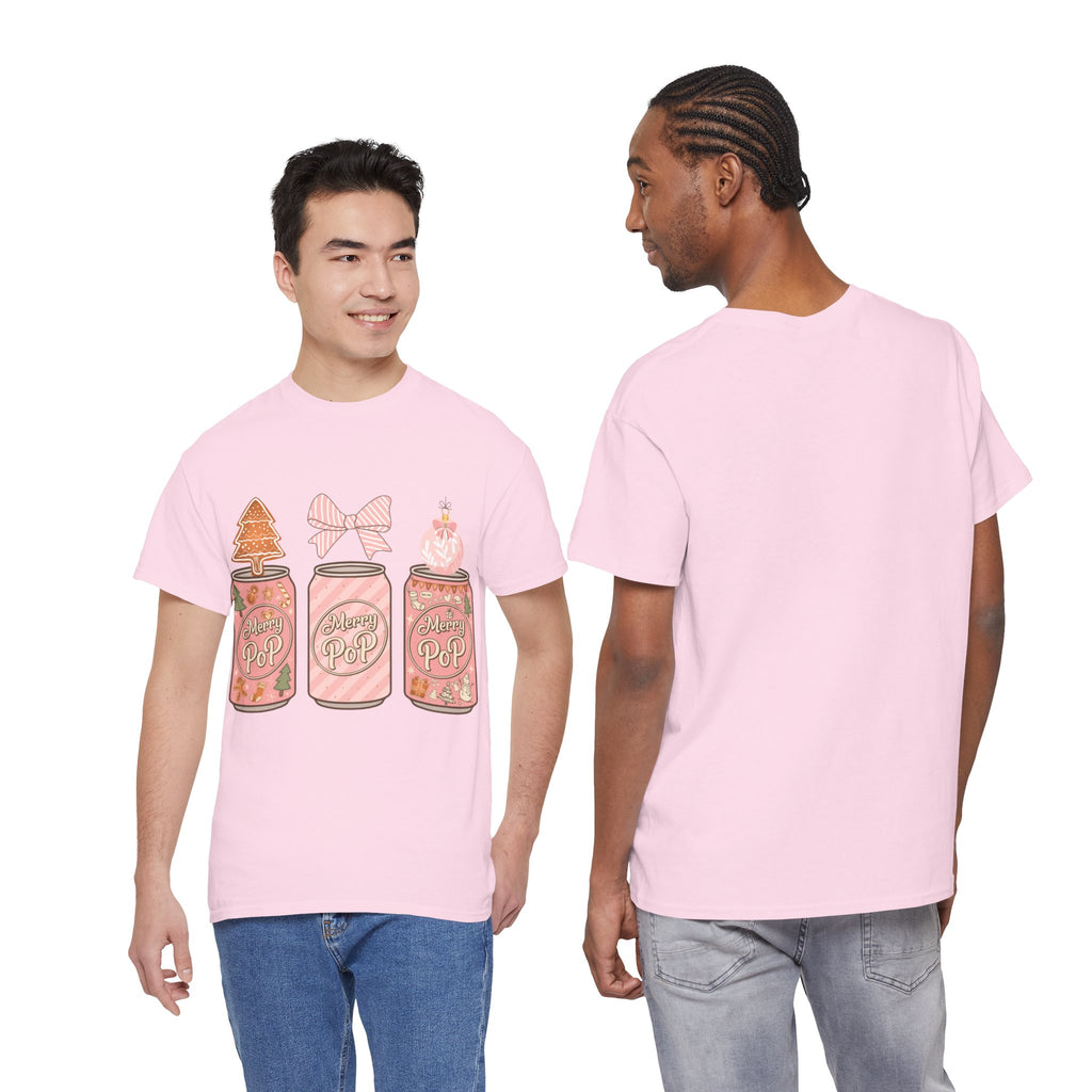 Merry Pop Christmas Soda Can Tee — Pastel Holiday Graphic Unisex Cotton T-Shirt