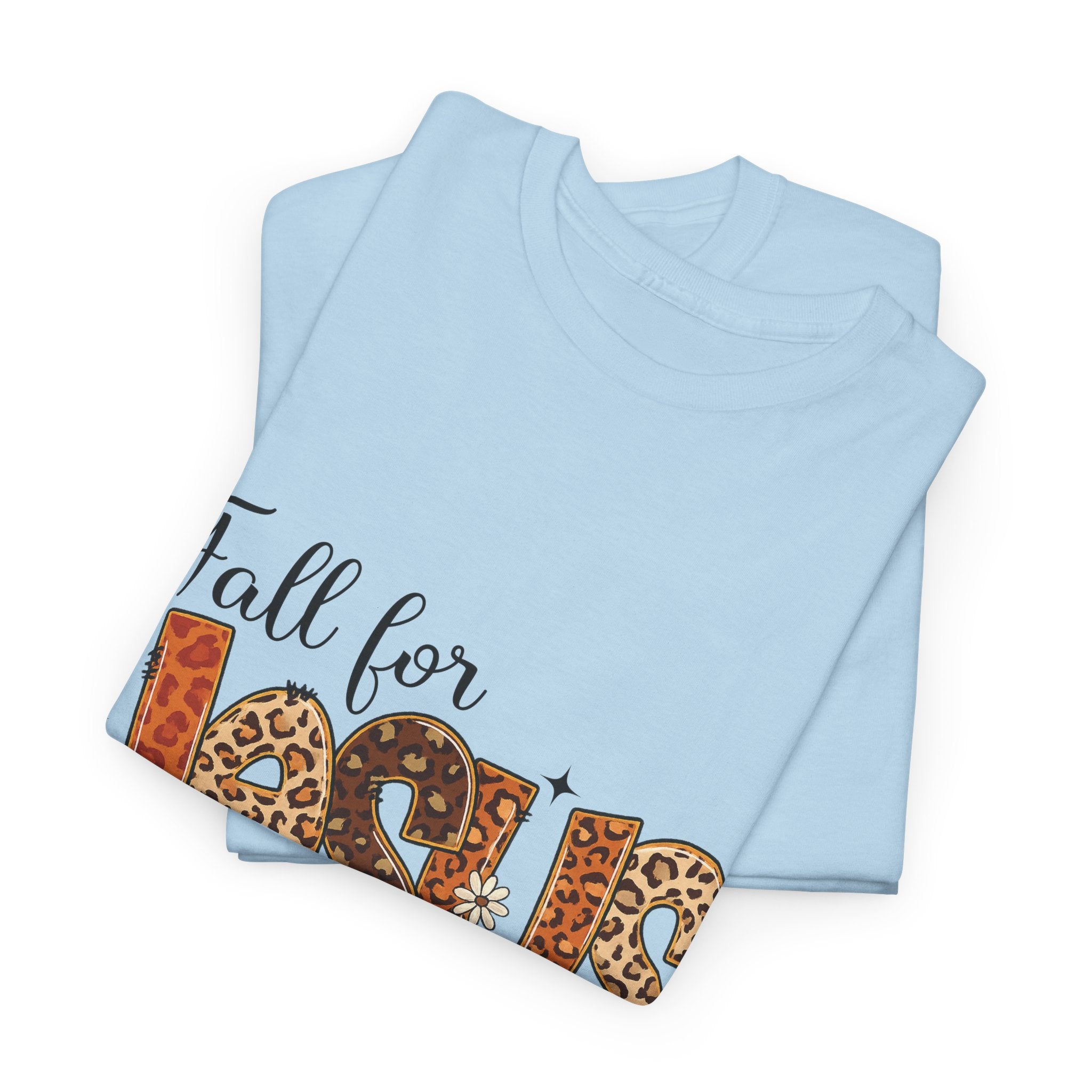 JESUS Leopard Print Fall T-Shirt — Pumpkins, Leaves & Floral Christian Unisex Cotton Tee