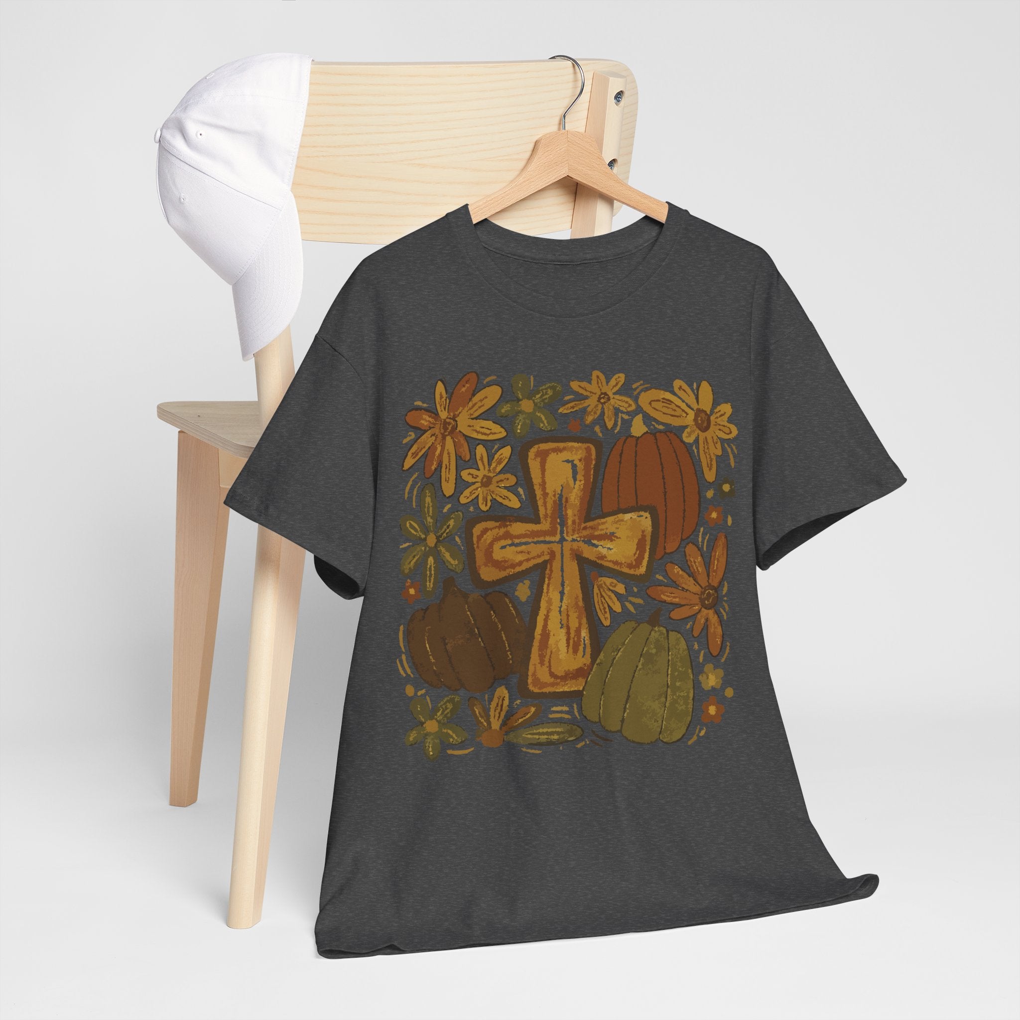 Autumn Cross Tee — Rustic Pumpkin & Fall Floral Christian Unisaex Cotton T-Shirt