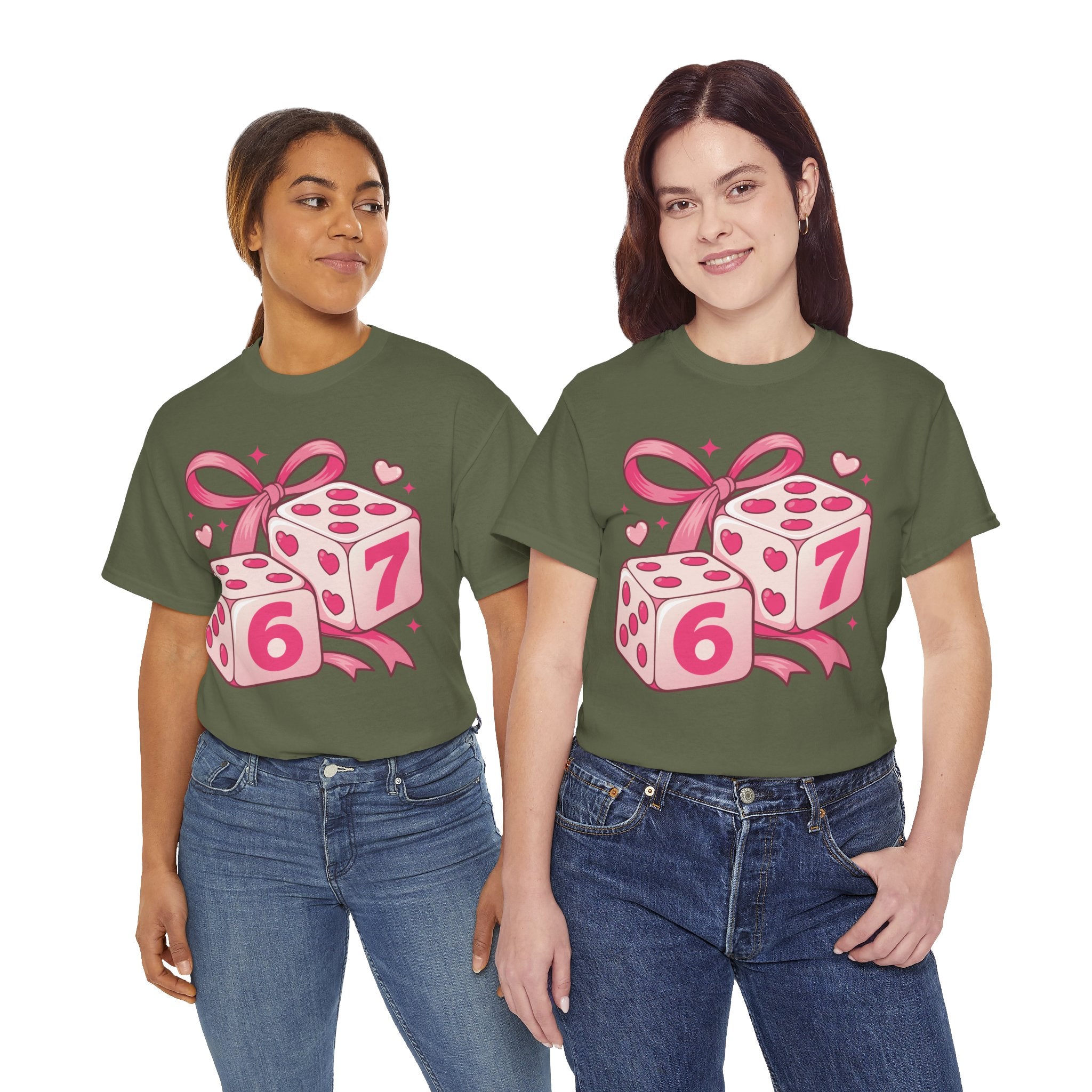 Lucky Love Dice T-Shirt — Pink Heart Dice with Bow..Unisex Cotton Tee