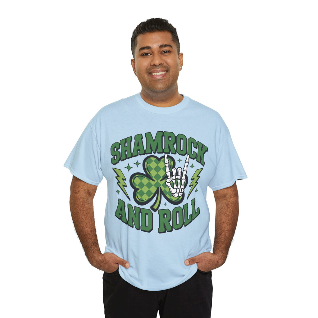 Shamrock and Roll Tee — Skeleton Hand & Lightning St. Patrick’s Rock Unisex Cotton Shirt