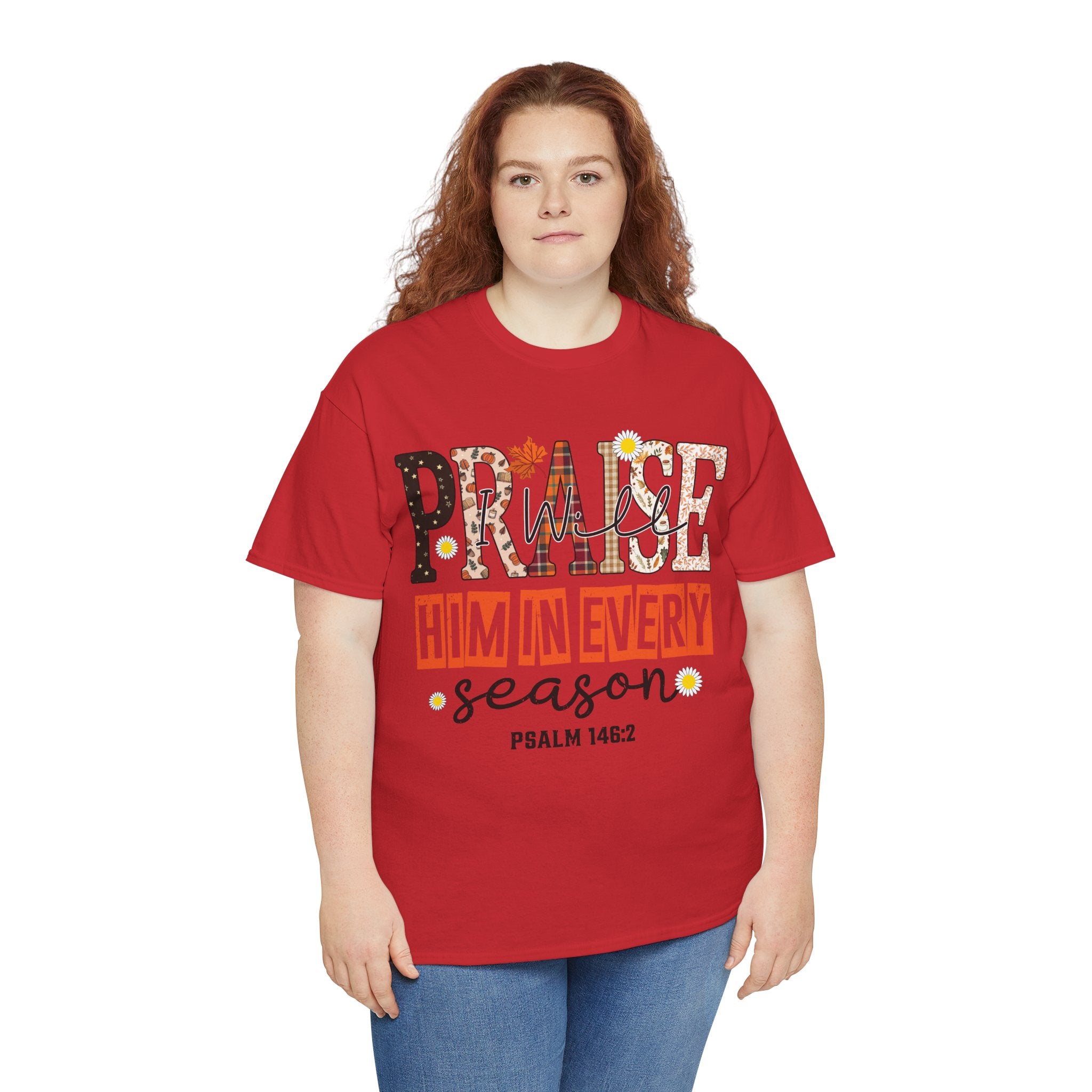 Praise Him In Every Tee — Fall Daisies & Leaf Floral Graphic Unisex Cotton T-Shirt