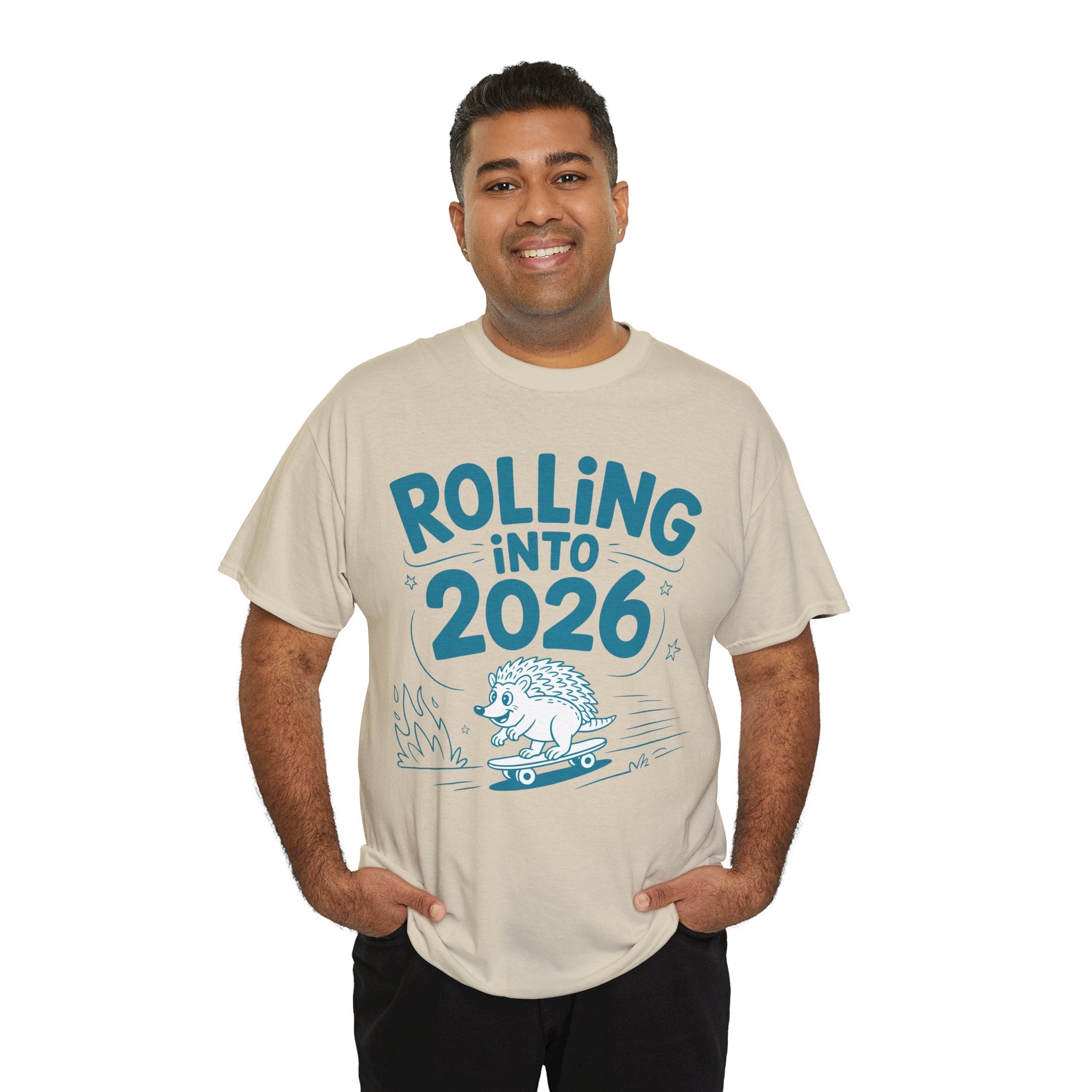 Rolling Into 2026 Hedgehog Skateboard Unisex Cotton Tee