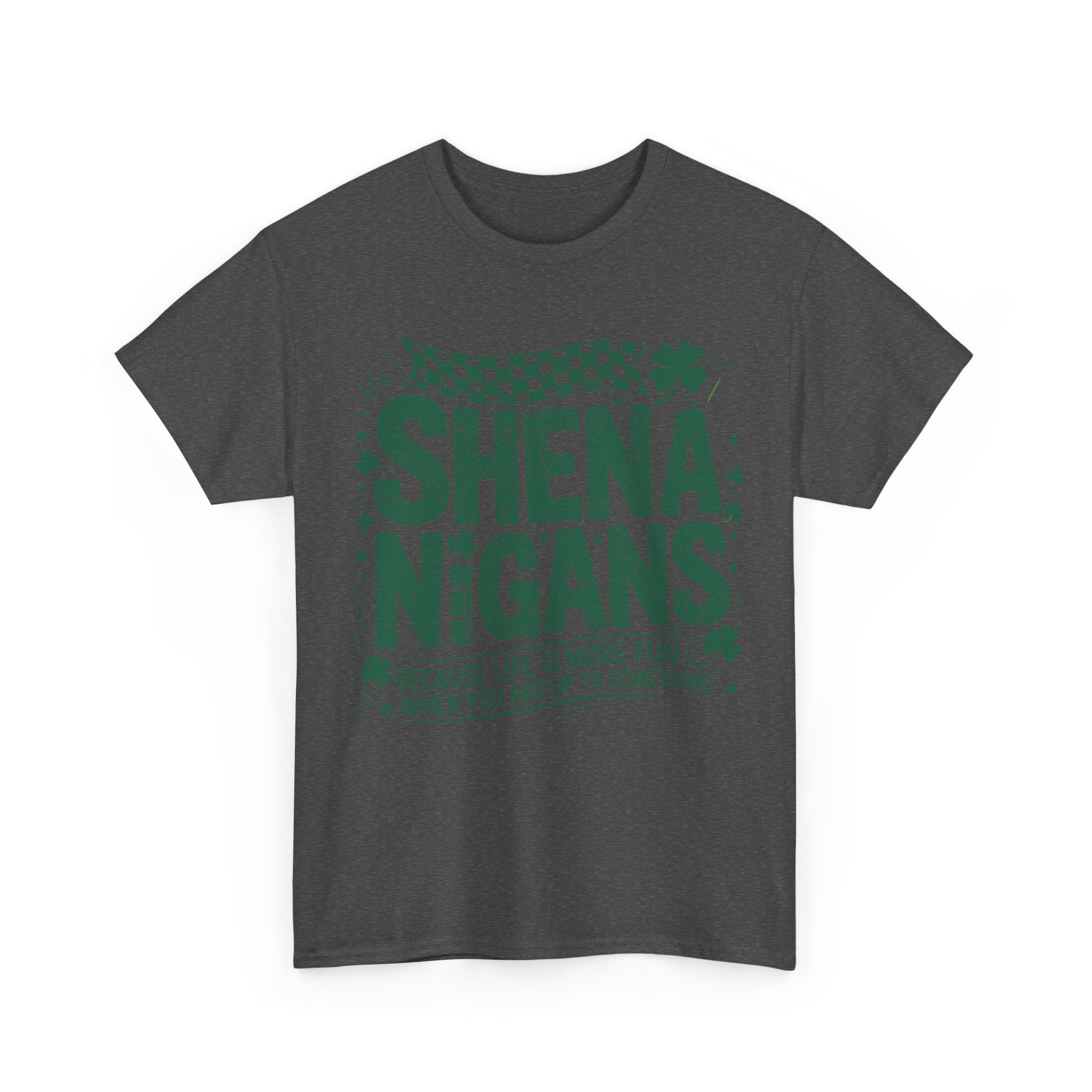 Shenanigans Clover Tee — Bright Green St. Patrick’s Day Shirt with Checkered Flag Unisex Cotton Tee