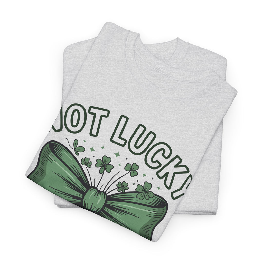 Not Lucky, Simply Blessed T-Shirt — Green Bow & Clovers St. Patrick’s Unisex Cotton Tee