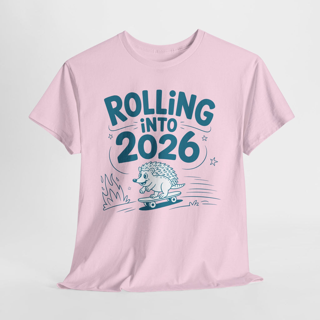 Rolling Into 2026 Hedgehog Skateboard Unisex Cotton Tee