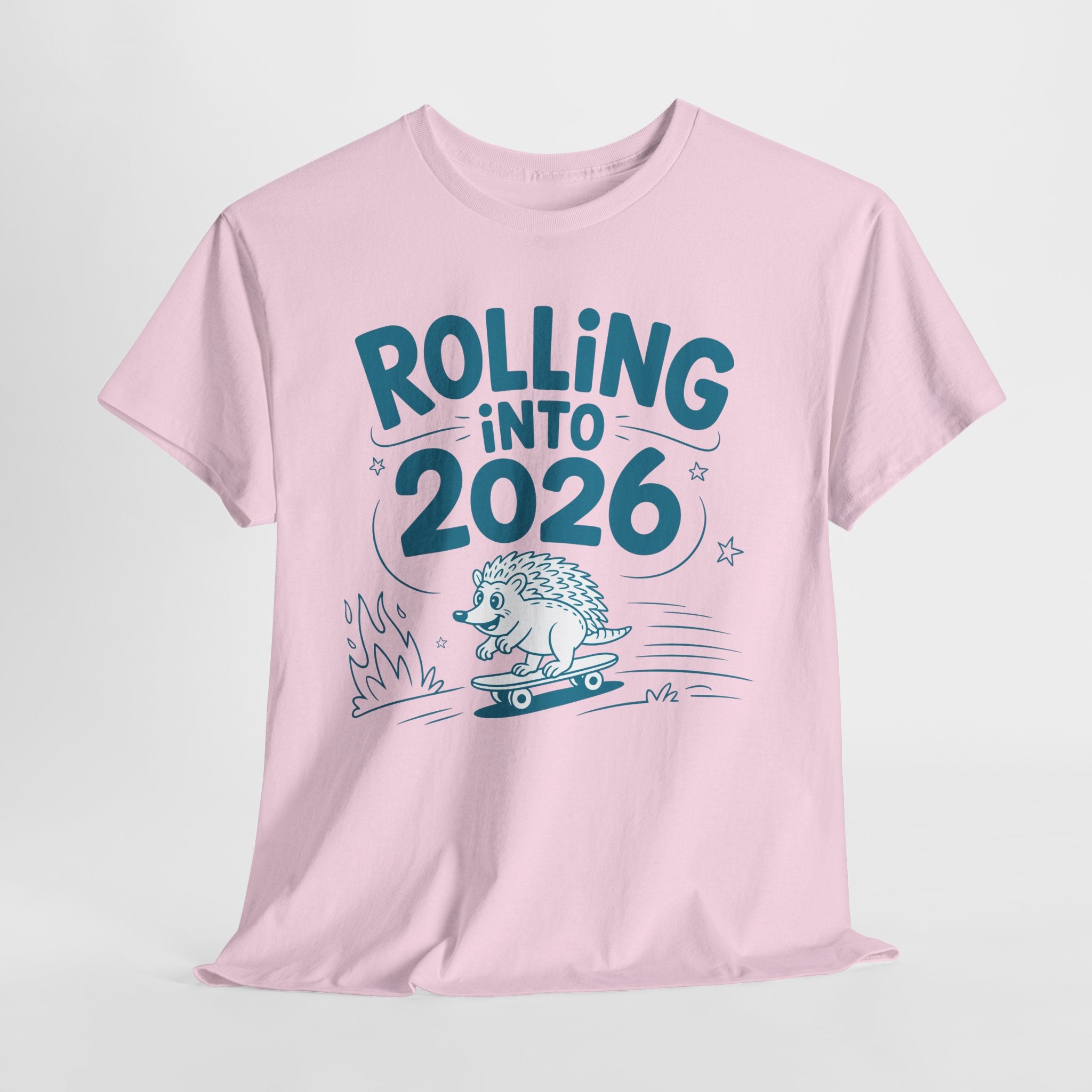 Rolling Into 2026 Hedgehog Skateboard Unisex Cotton Tee