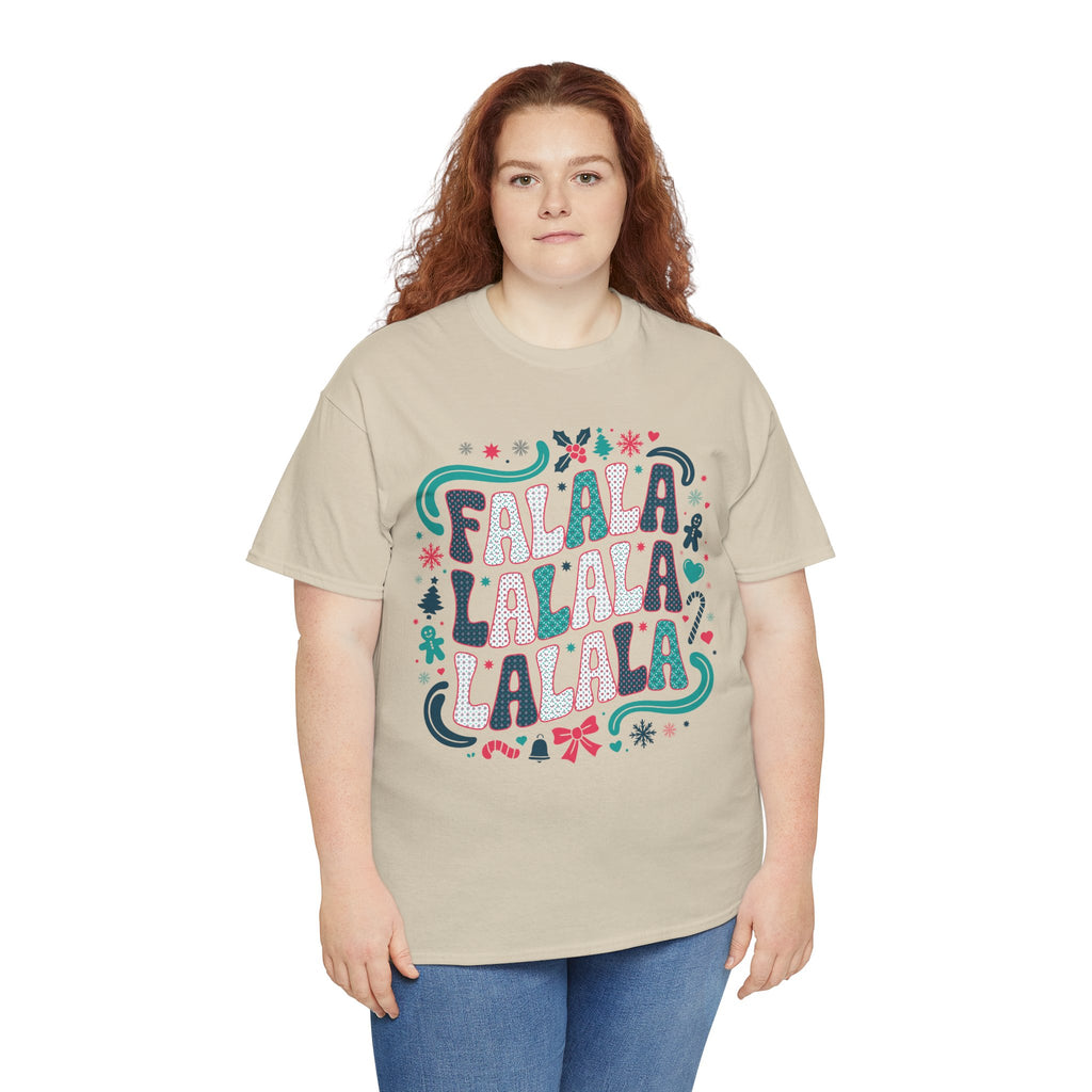 Fa La La La La Christmas T-Shirt — Festive Candy Cane & Gingerbread Holiday Unisex Cotton Tee