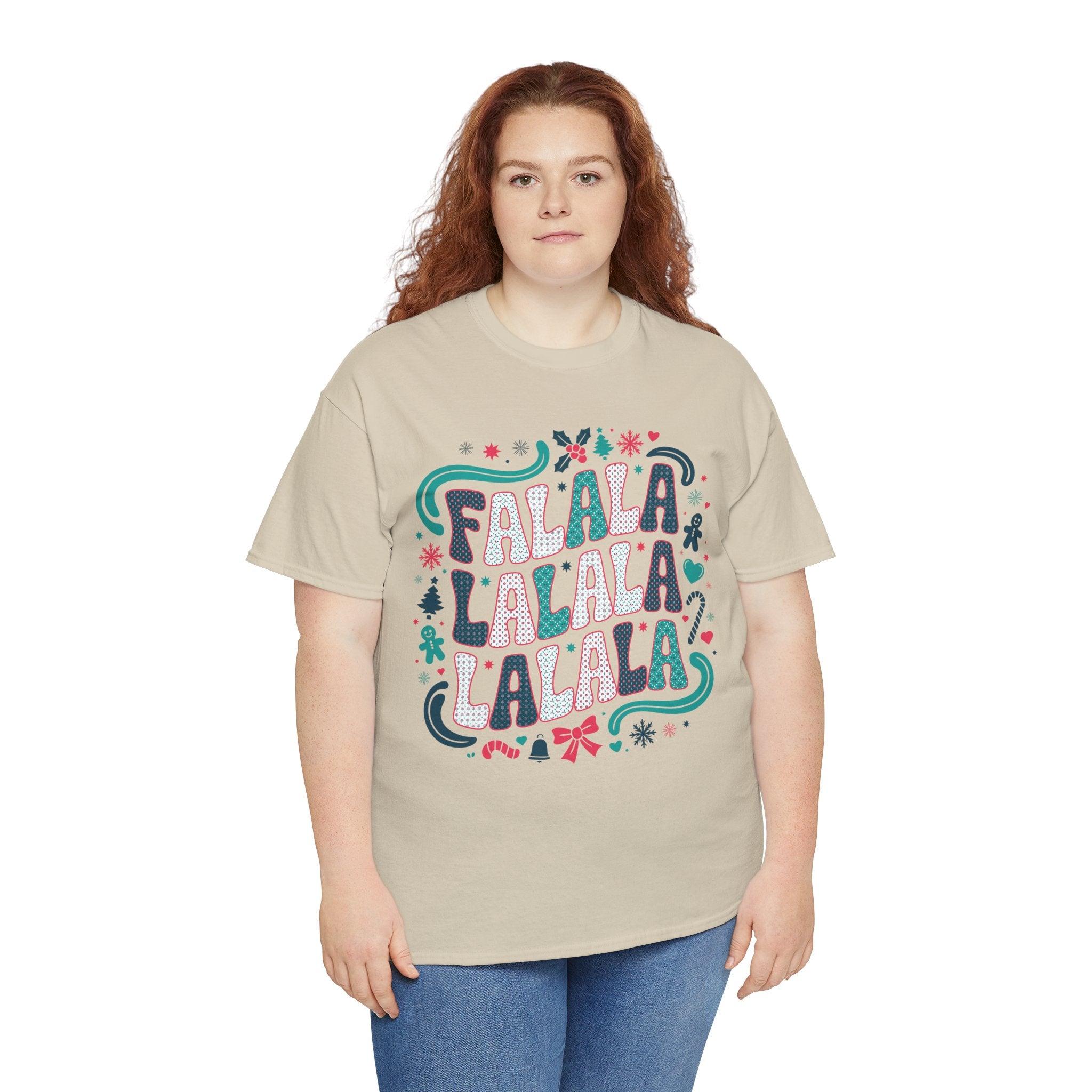 Fa La La La La Christmas T-Shirt — Festive Candy Cane & Gingerbread Holiday Unisex Cotton Tee