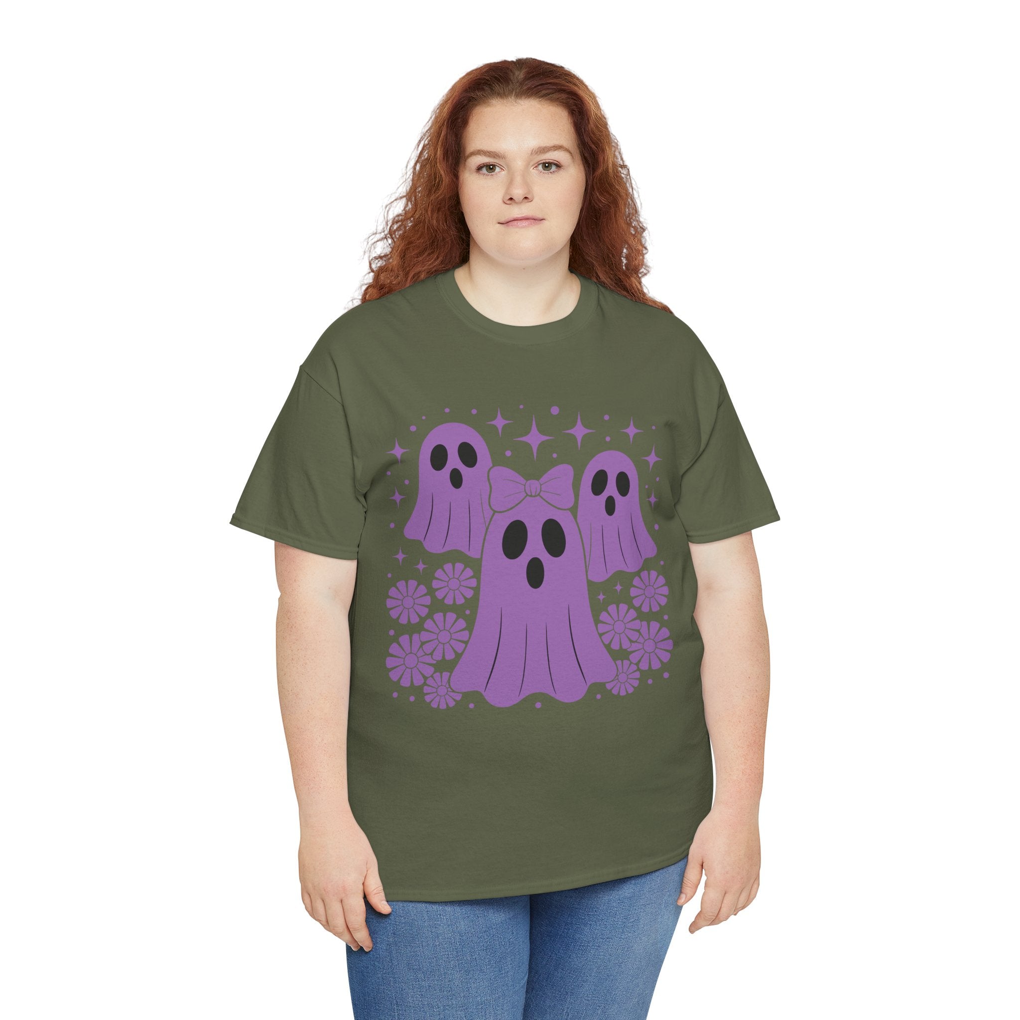 Purple Ghost Halloween Unisex Cotton Tee