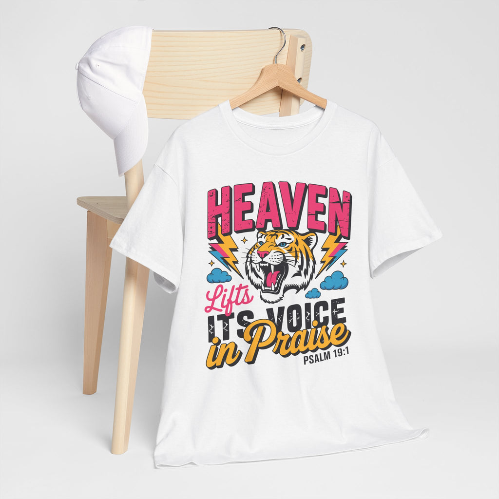 Psalm 19:1 Tiger Praise T-Shirt — Bold Christian Roaring Tiger Graphic.Unisex Cotton Tee