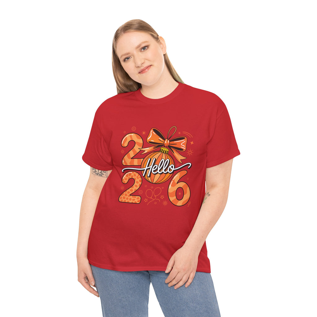 Hello 2026 Christmas Ornament Tee — Festive Orange Holiday Unisex Cotton T-Shirt