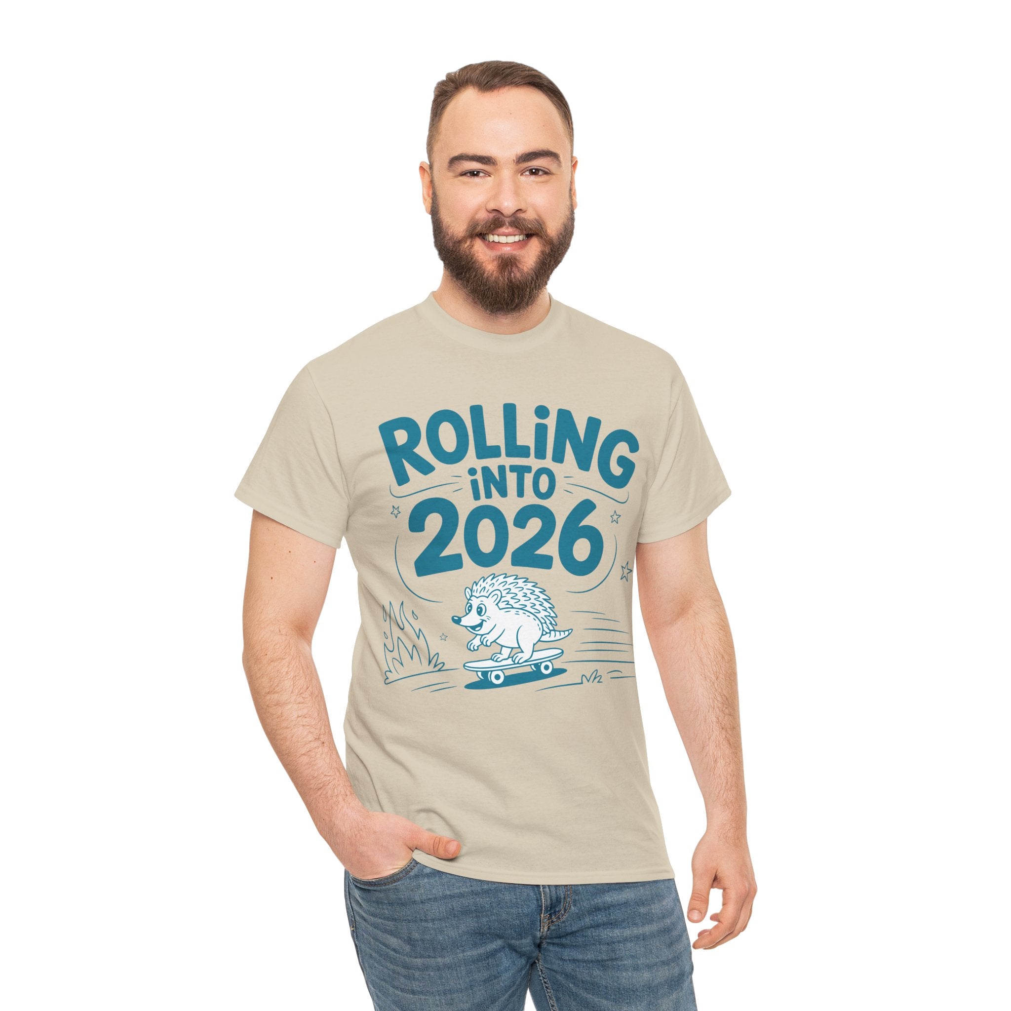 Rolling Into 2026 Hedgehog Skateboard Unisex Cotton Tee