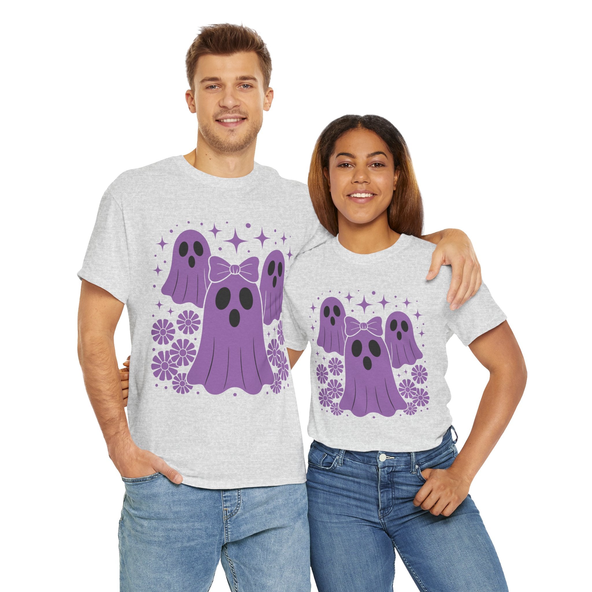 Purple Ghost Halloween Unisex Cotton Tee