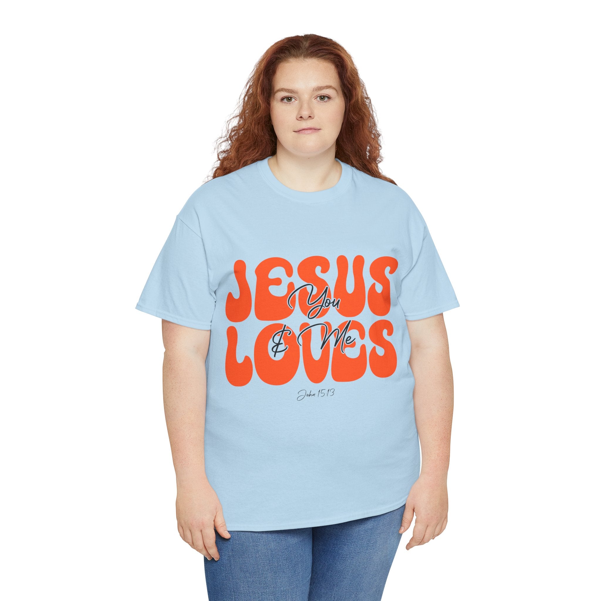 Jesus Loves You & Me Retro Tee — Playful Orange Bubbly Christian Unisex Cotton T-Shirt