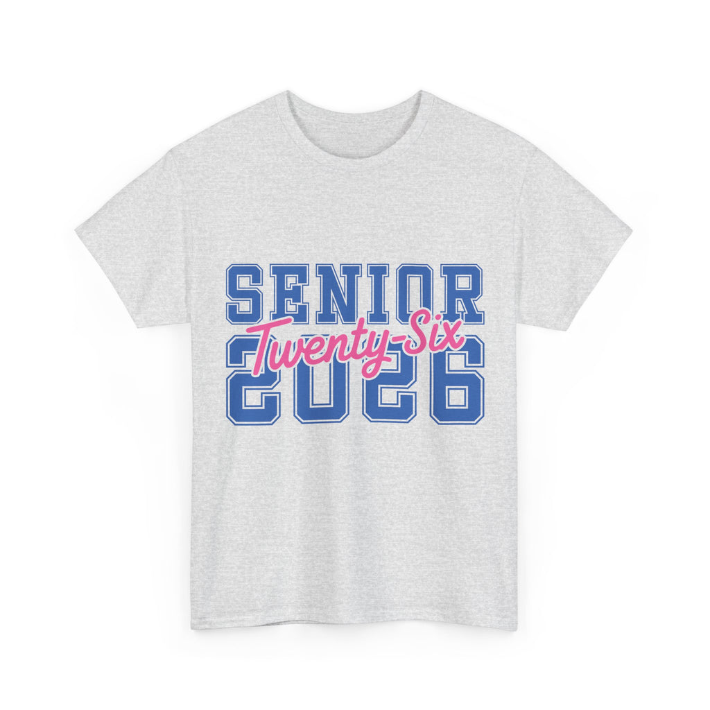 Senior 2026 Tee — Pink Varsity Block with Blue Script Overlay Unisex Cotton Tee