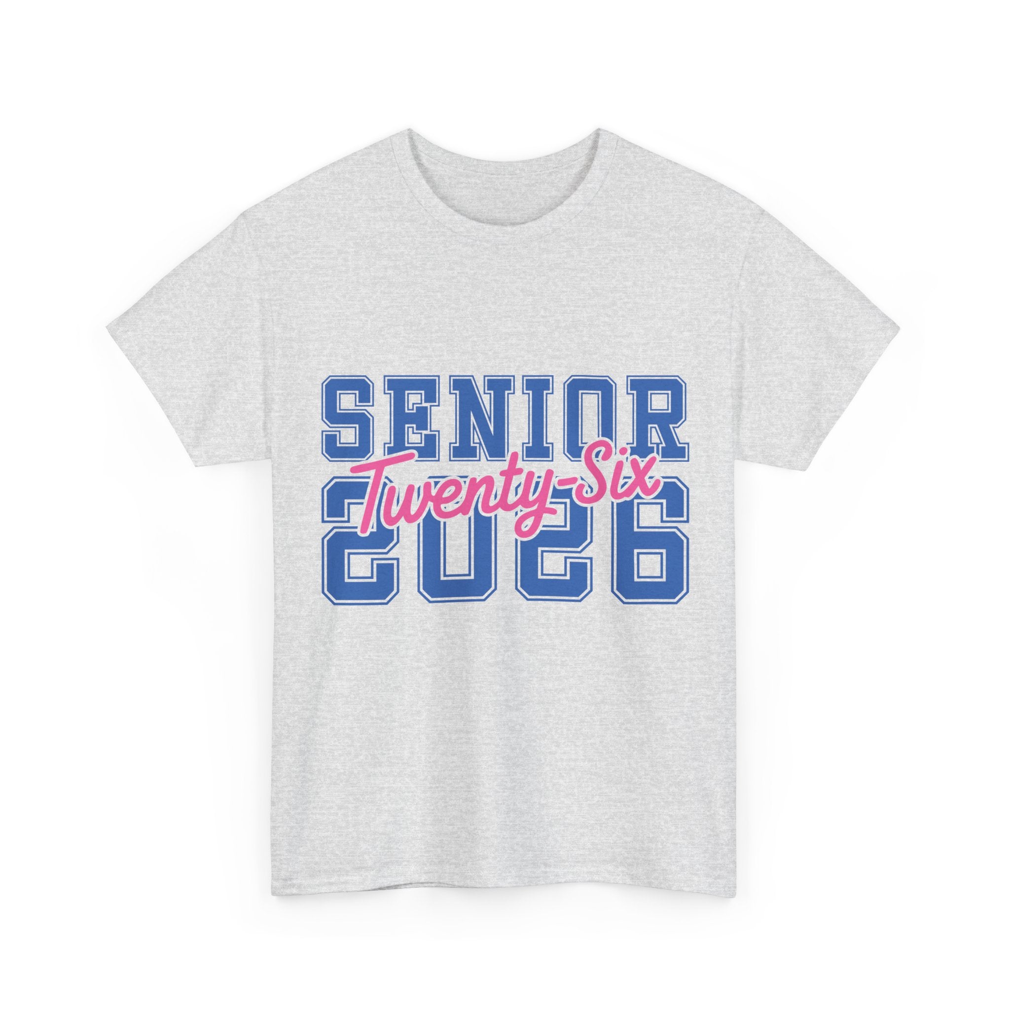 Senior 2026 Tee — Pink Varsity Block with Blue Script Overlay Unisex Cotton Tee