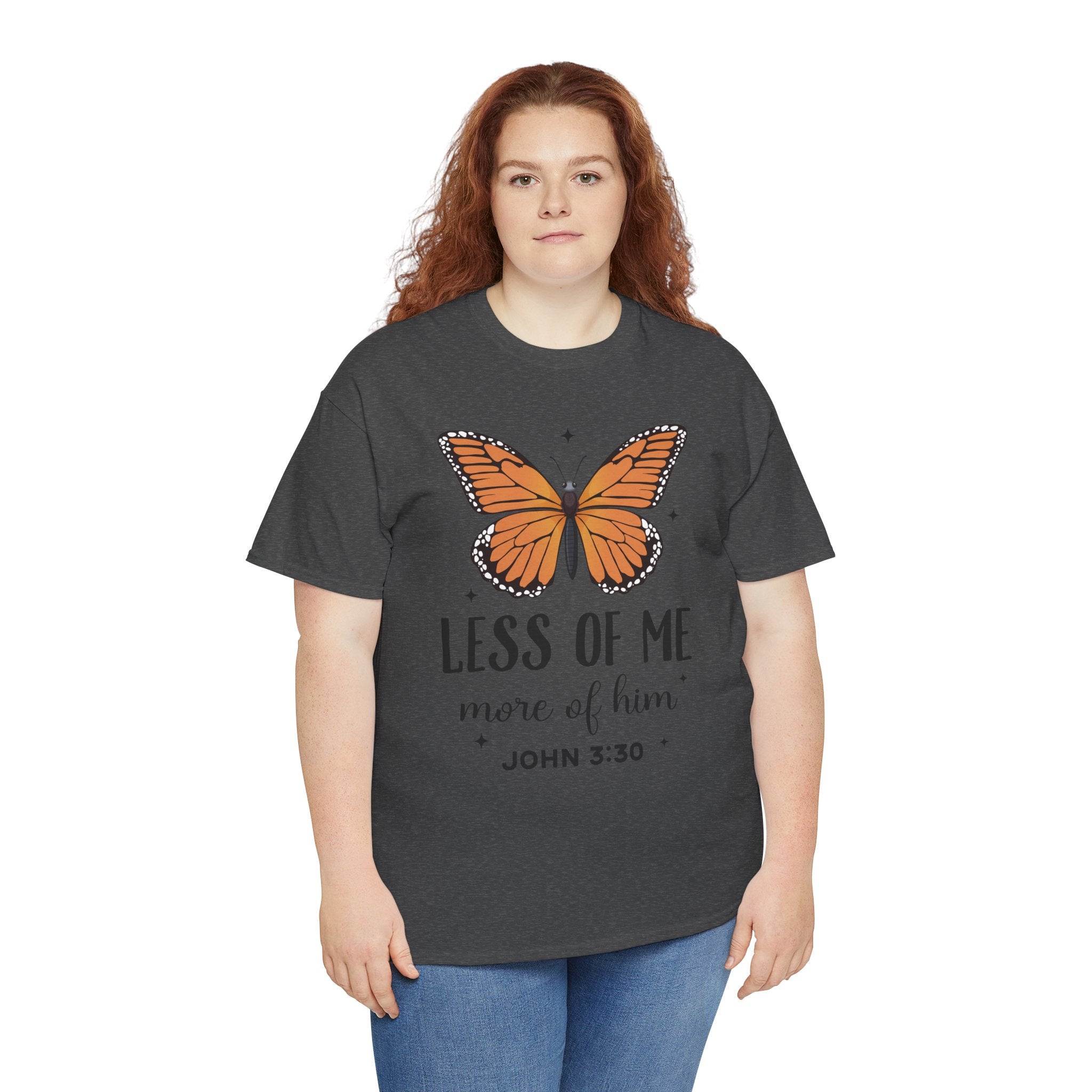 Monarch Butterfly Tee — "Less of Me, More of Him" Christian Unisex cotton T‑Shirt