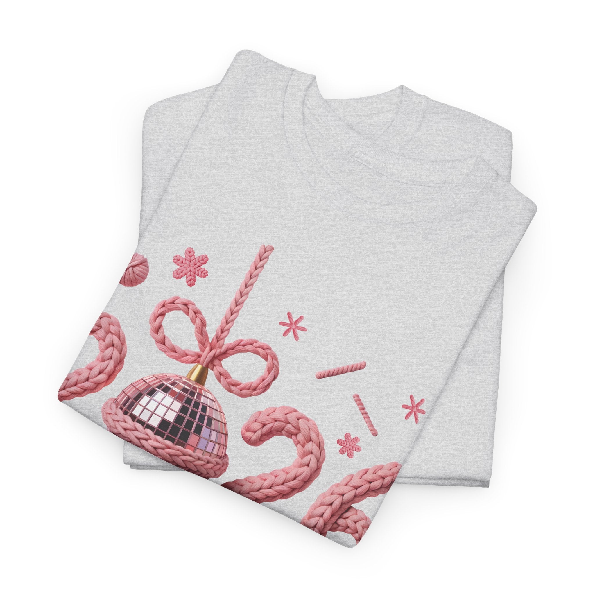 2026 Happy New Year Pink Knitted Disco Ball Unisex Cotton Tee