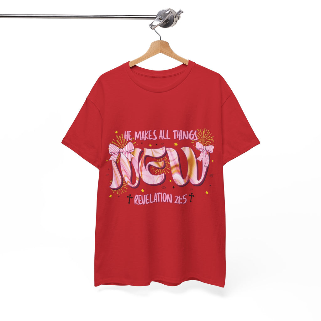 Christian Marble Tee — “He Makes All Things New” (Revelation 21:5)... Unisex Cotton Tee
