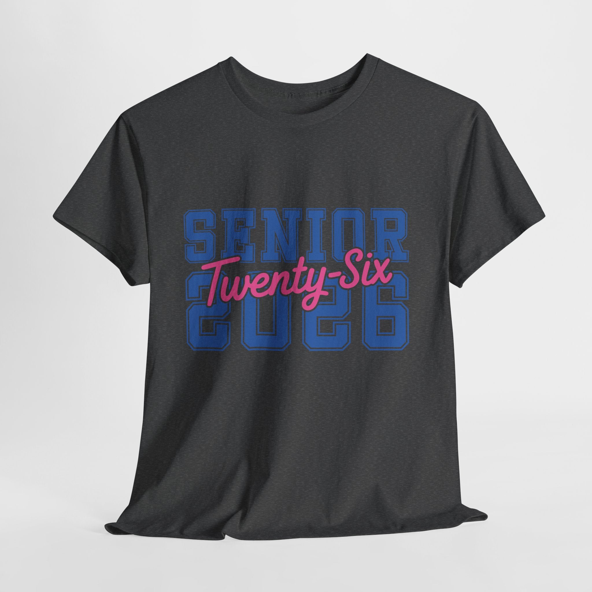 Senior 2026 Tee — Pink Varsity Block with Blue Script Overlay Unisex Cotton Tee