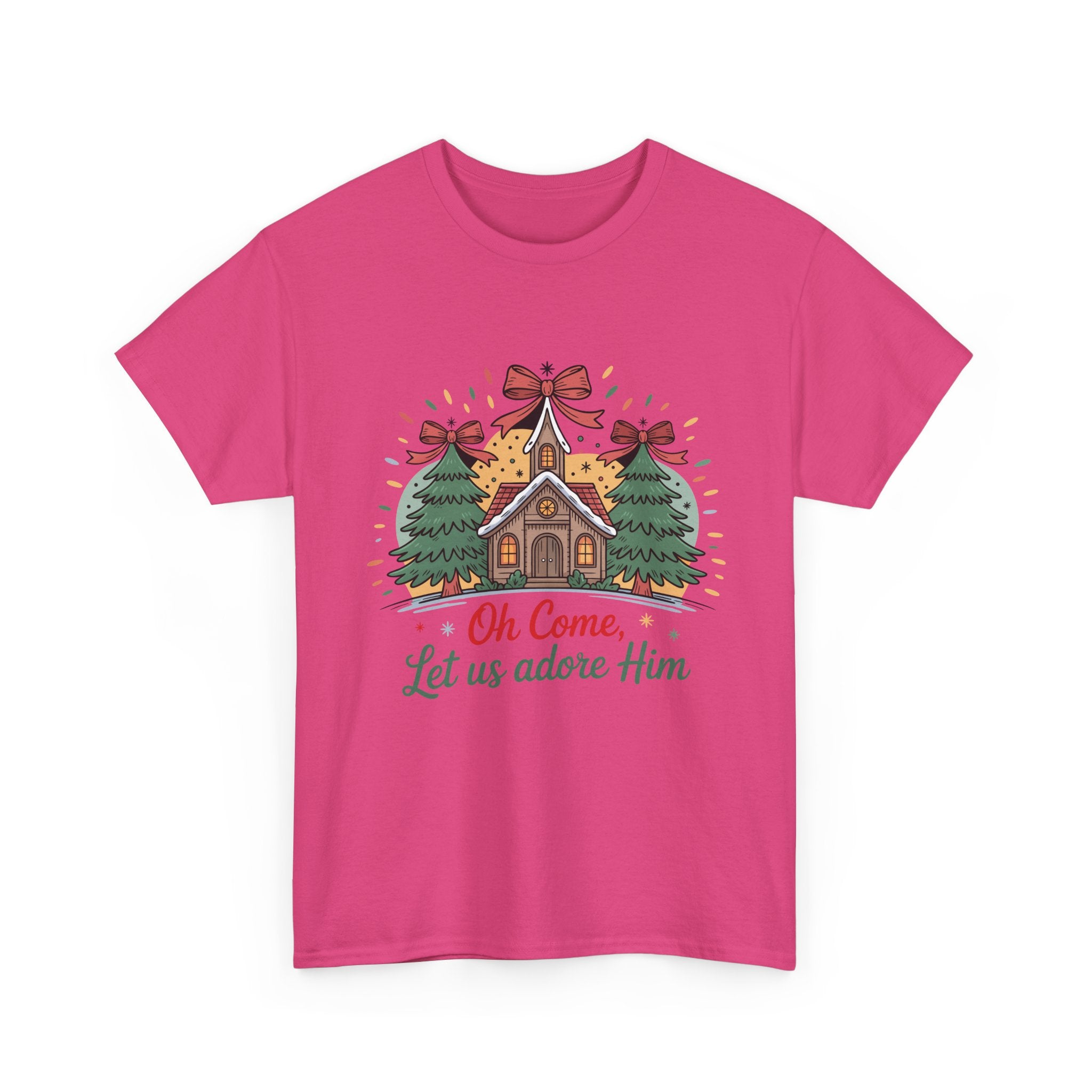 Oh Come Let Us Adore Him Christmas Tee — Church & Trees Holiday Unisex Cotton Tshirt