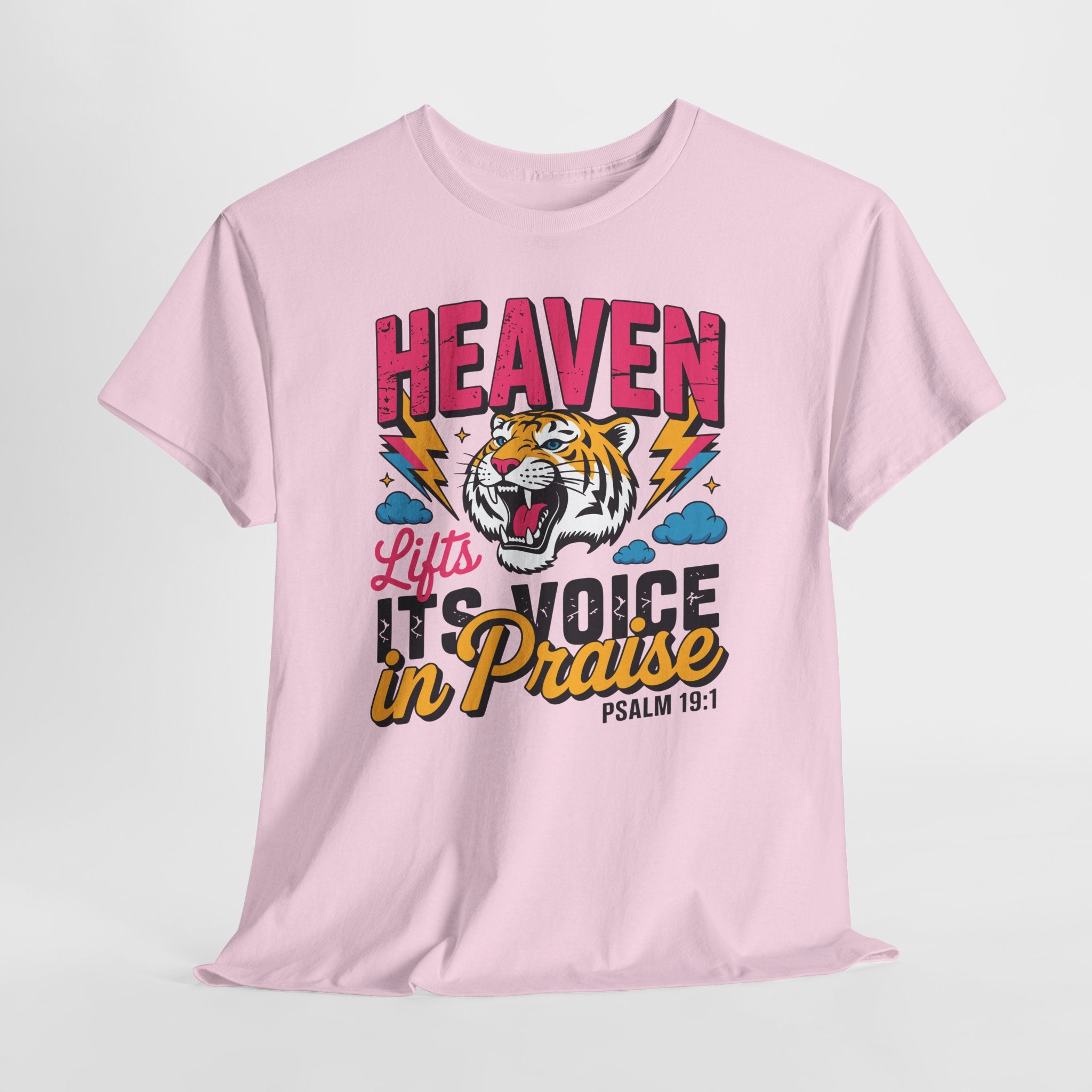 Psalm 19:1 Tiger Praise T-Shirt — Bold Christian Roaring Tiger Graphic.Unisex Cotton Tee