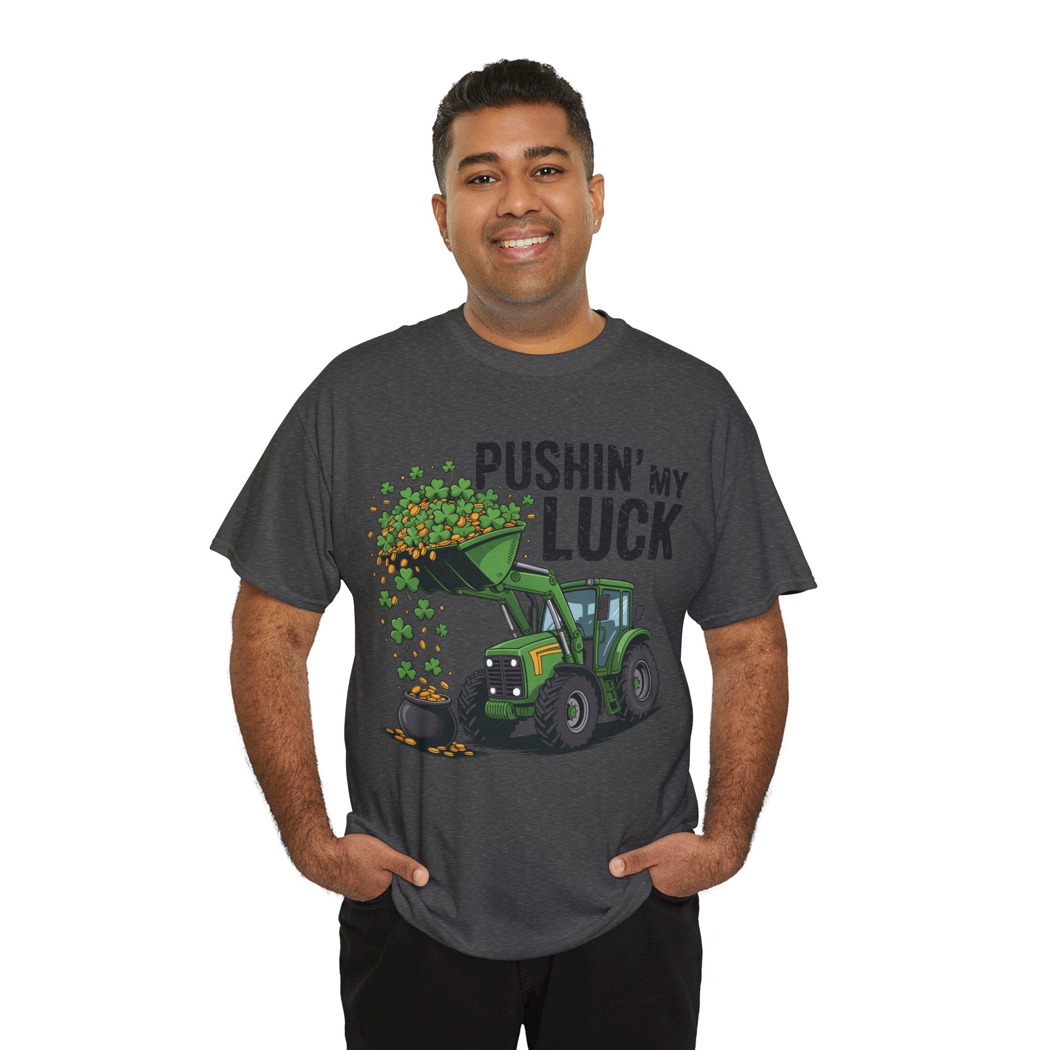 Pushin' My Luck Shamrock Tractor Tee — St. Patrick's Day Unisex Cotton T-Shirt