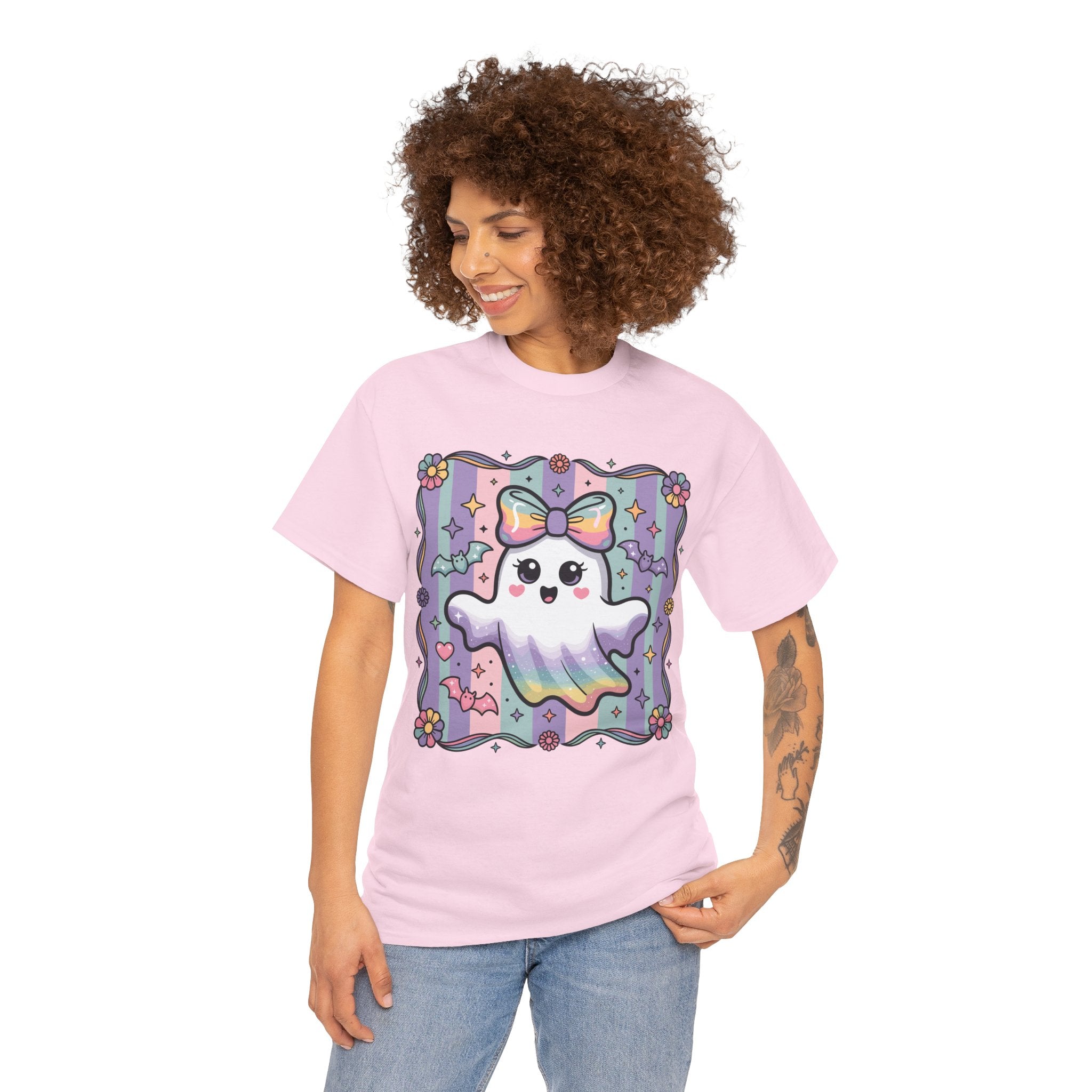 Pastel Ghost Rainbow Bow Unisex Cotton Tee