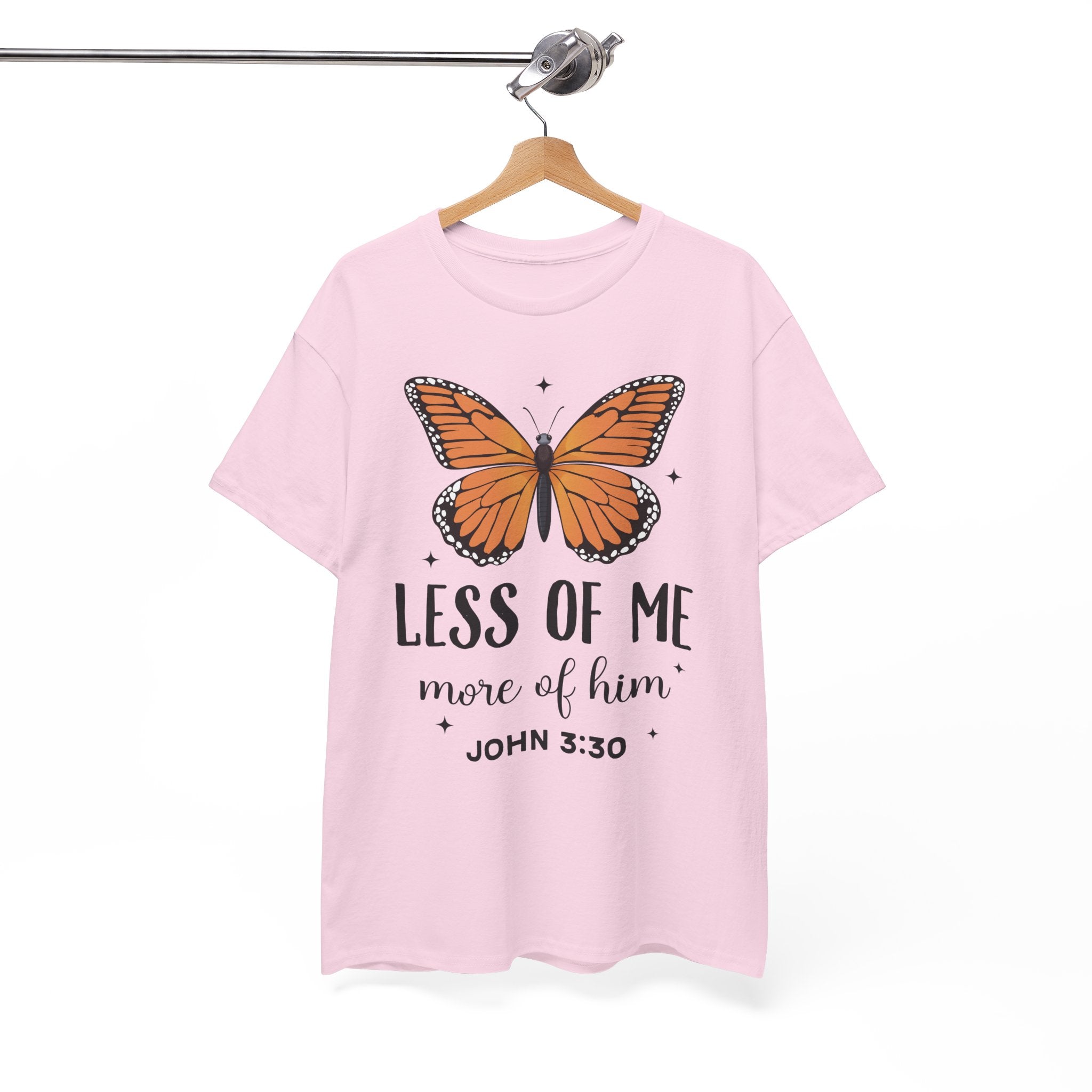 Monarch Butterfly Tee — "Less of Me, More of Him" Christian Unisex cotton T‑Shirt