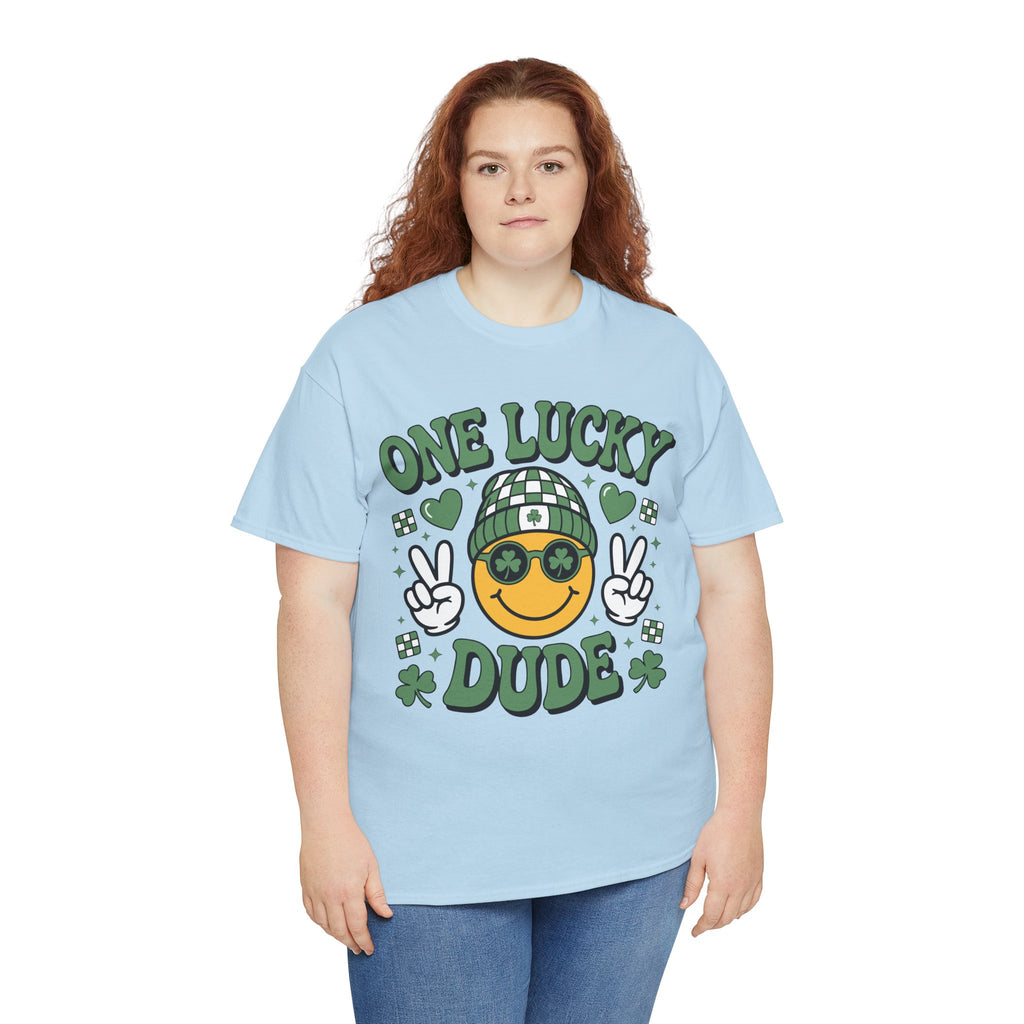 One Lucky Dude Shamrock Tee — St. Patrick's Day Smiley Unisex Cotton Tshirt