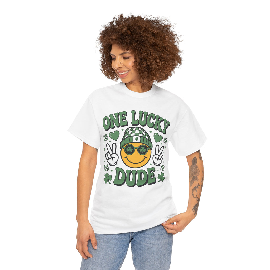 One Lucky Dude Shamrock Tee — St. Patrick's Day Smiley Unisex Cotton Tshirt