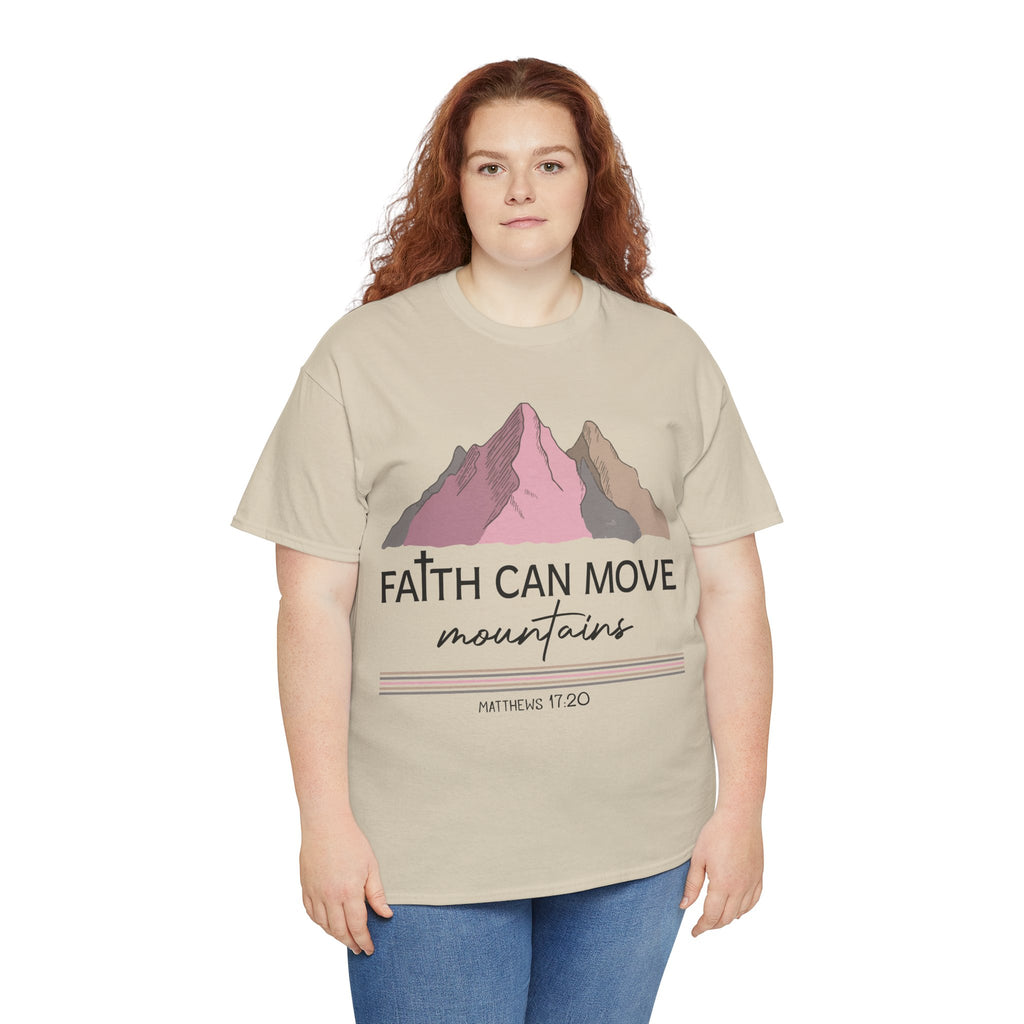 Faith Can Move Mountains Mountain Tee — Pastel Inspirational Christian Unisex Cotton T-Shirt