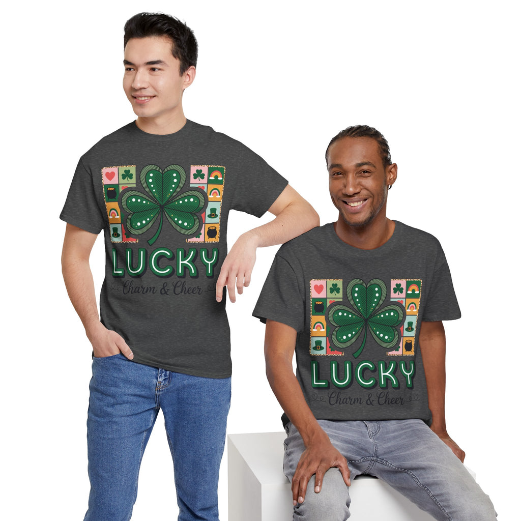 Lucky Charm & Cheer Clover Tee — Patchwork St. Patrick’s Day Unisex Cotton T-Shirt