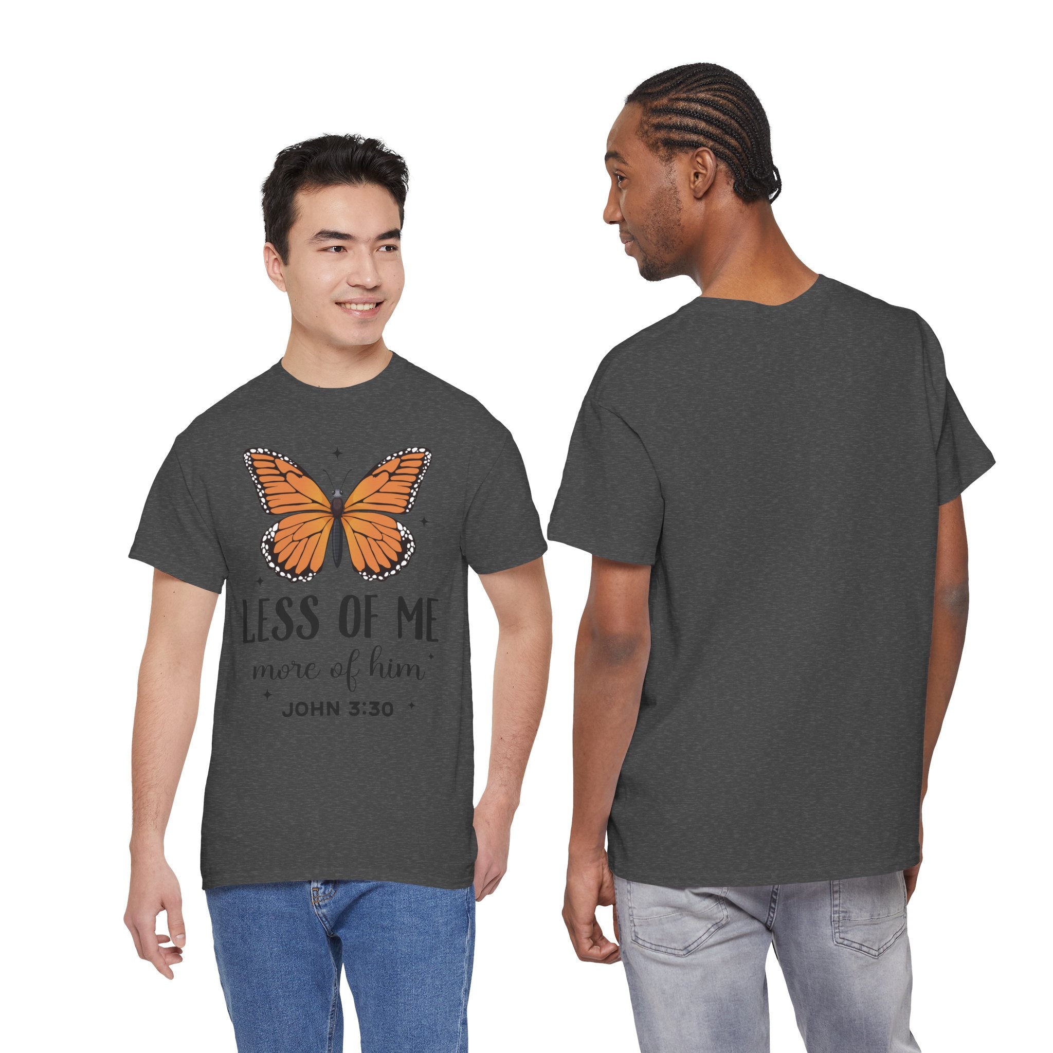 Monarch Butterfly Tee — "Less of Me, More of Him" Christian Unisex cotton T‑Shirt