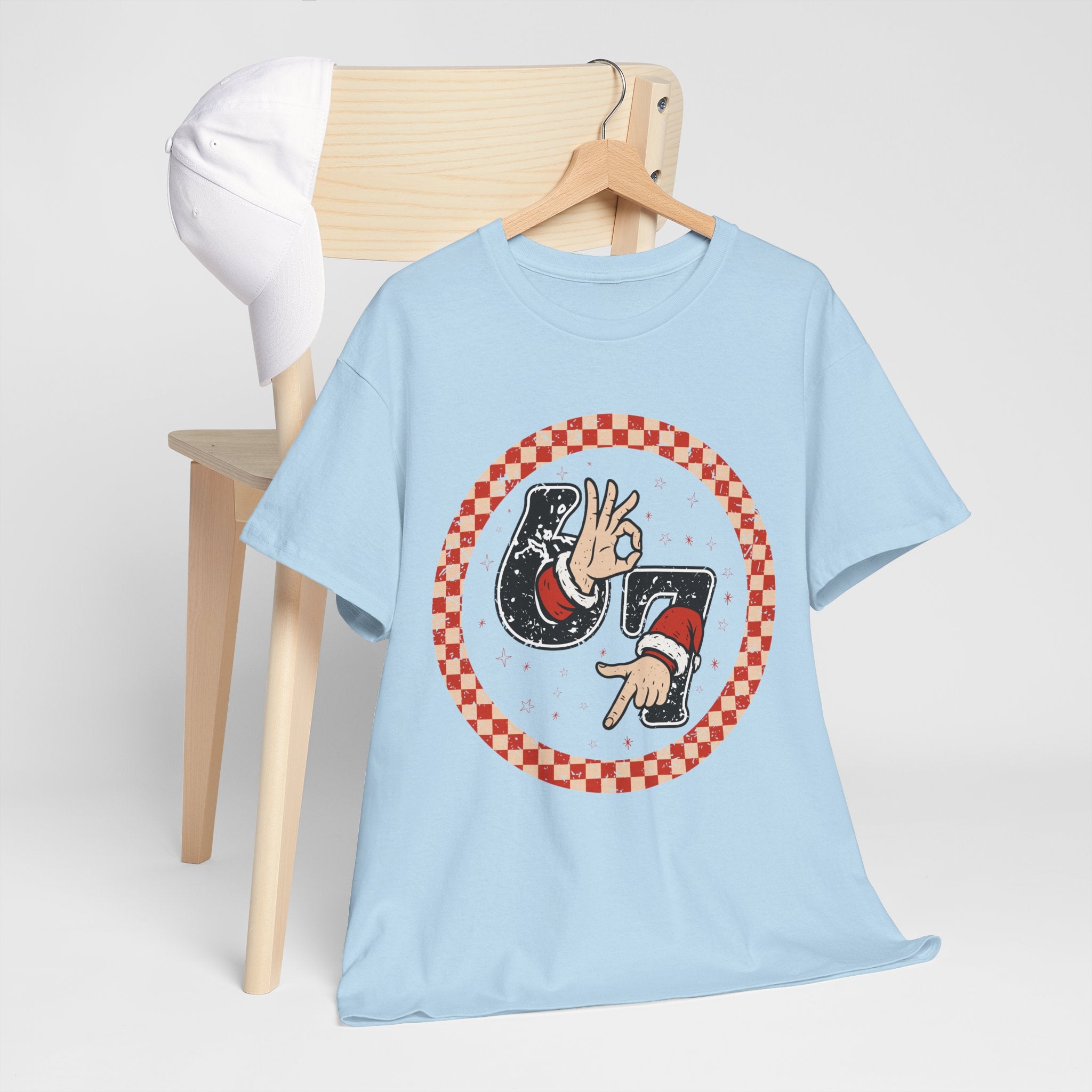 Retro Christmas Tee — Santa '67' & 'Y'all' Red Checkered Graphic.Unisex Cotton Tee