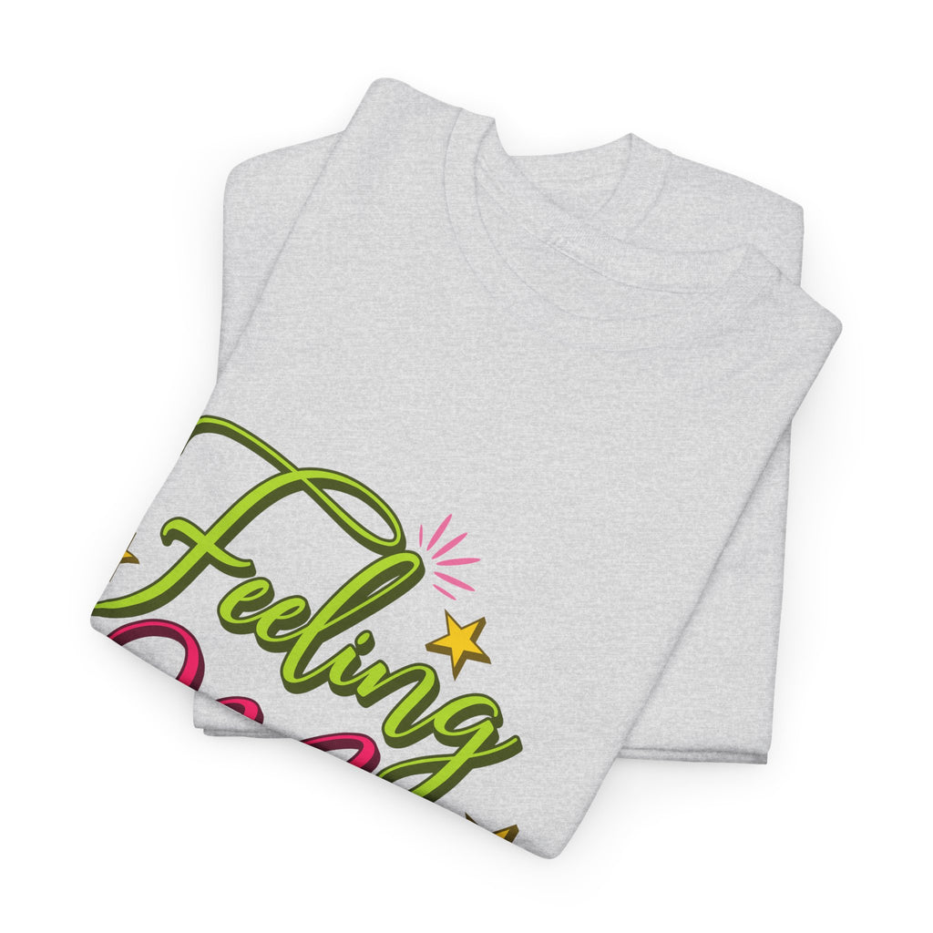 Feeling Merry T-Shirt — Bright Green & Pink Holiday Tee with Stars.Unisex Cotton Tee