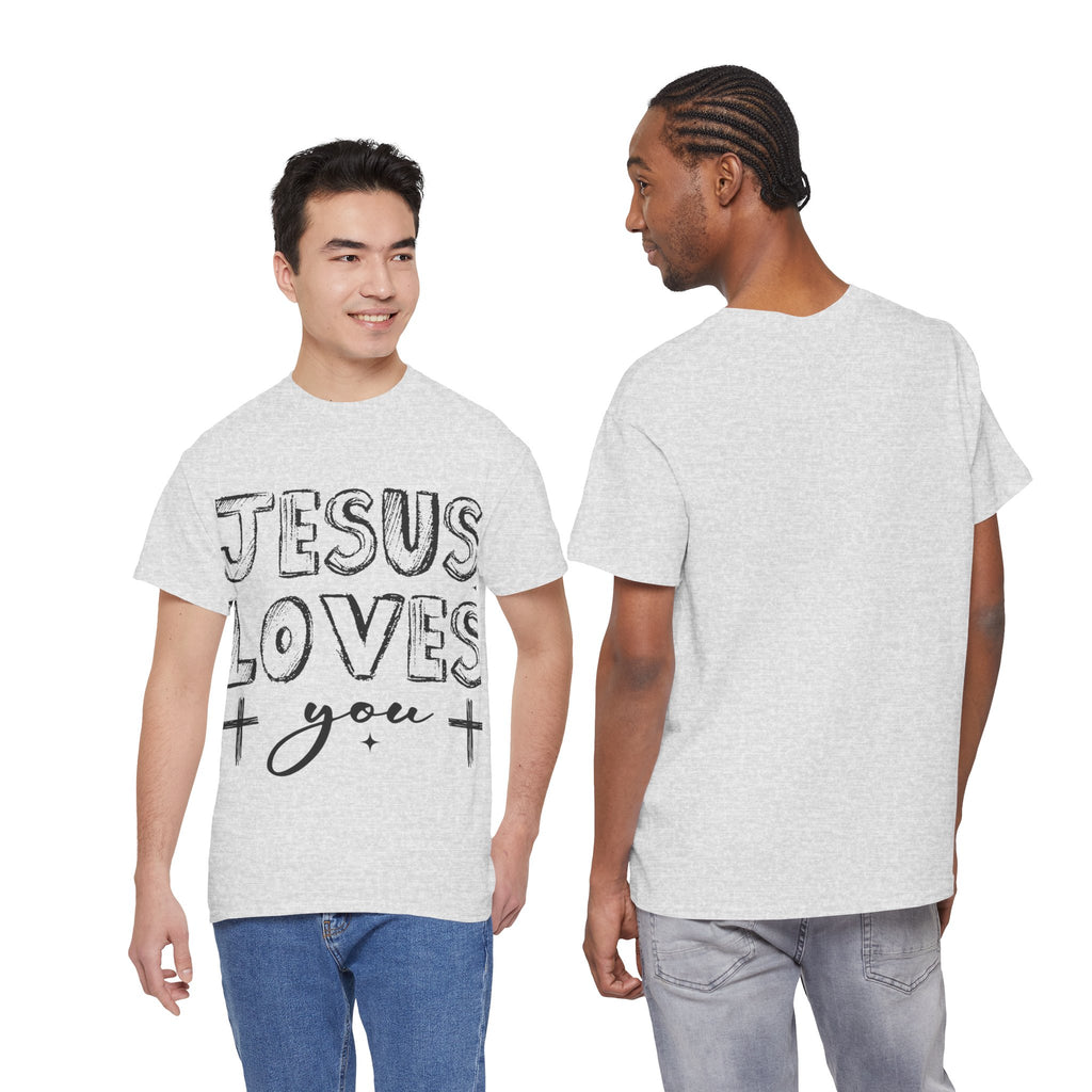 Jesus Loves You Chalk-Style Tee — Crosses & Stars Christian UNisex Cotton T-Shirt