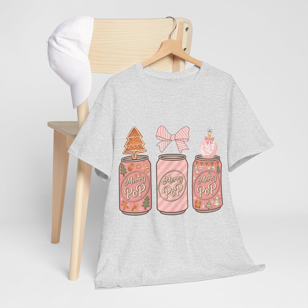 Merry Pop Christmas Soda Can Tee — Pastel Holiday Graphic Unisex Cotton T-Shirt