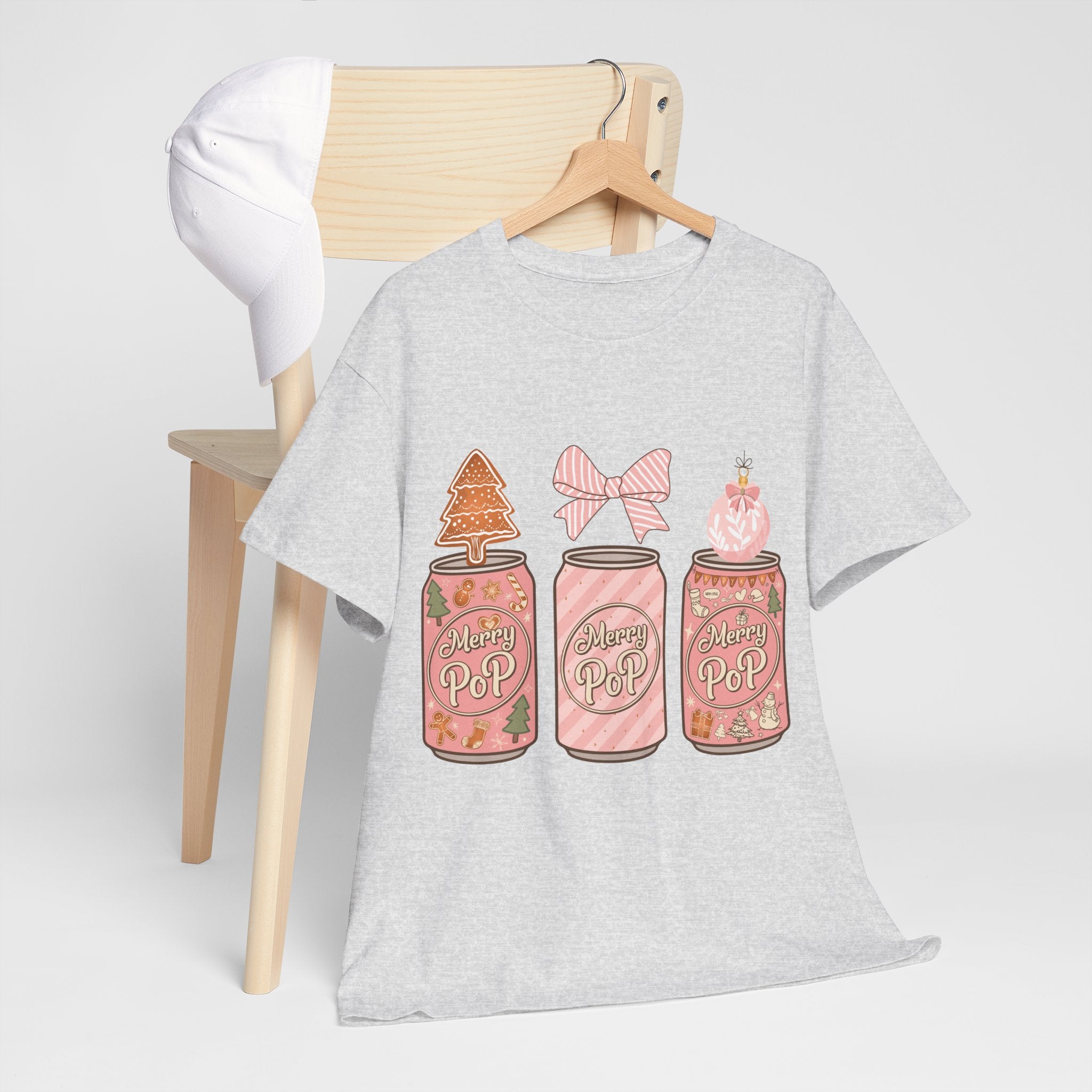Merry Pop Christmas Soda Can Tee — Pastel Holiday Graphic Unisex Cotton T-Shirt