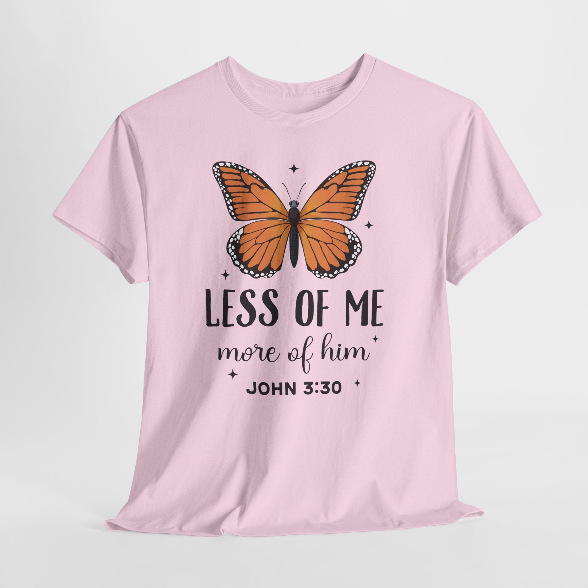 Monarch Butterfly Tee — "Less of Me, More of Him" Christian Unisex cotton T‑Shirt