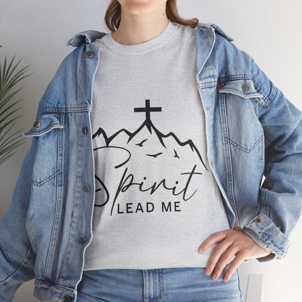 Spirit Lead Me Christian T‑Shirt — Minimalist Cross Unisex Cotton Tee