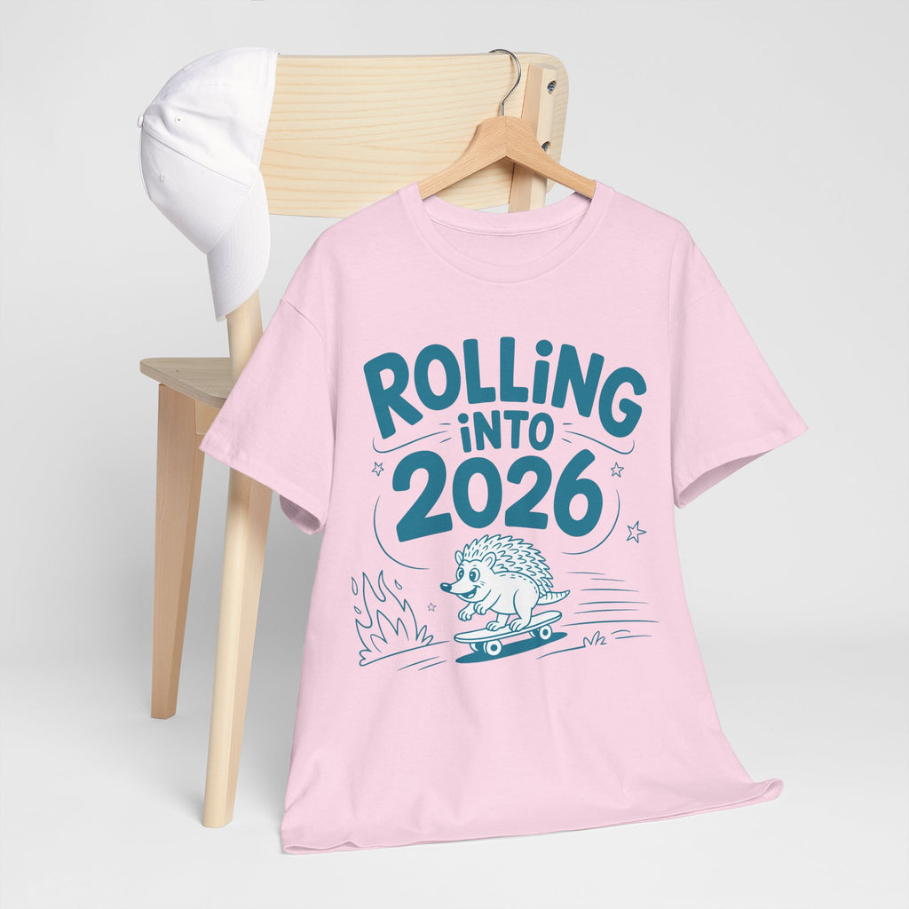 Rolling Into 2026 Hedgehog Skateboard Unisex Cotton Tee