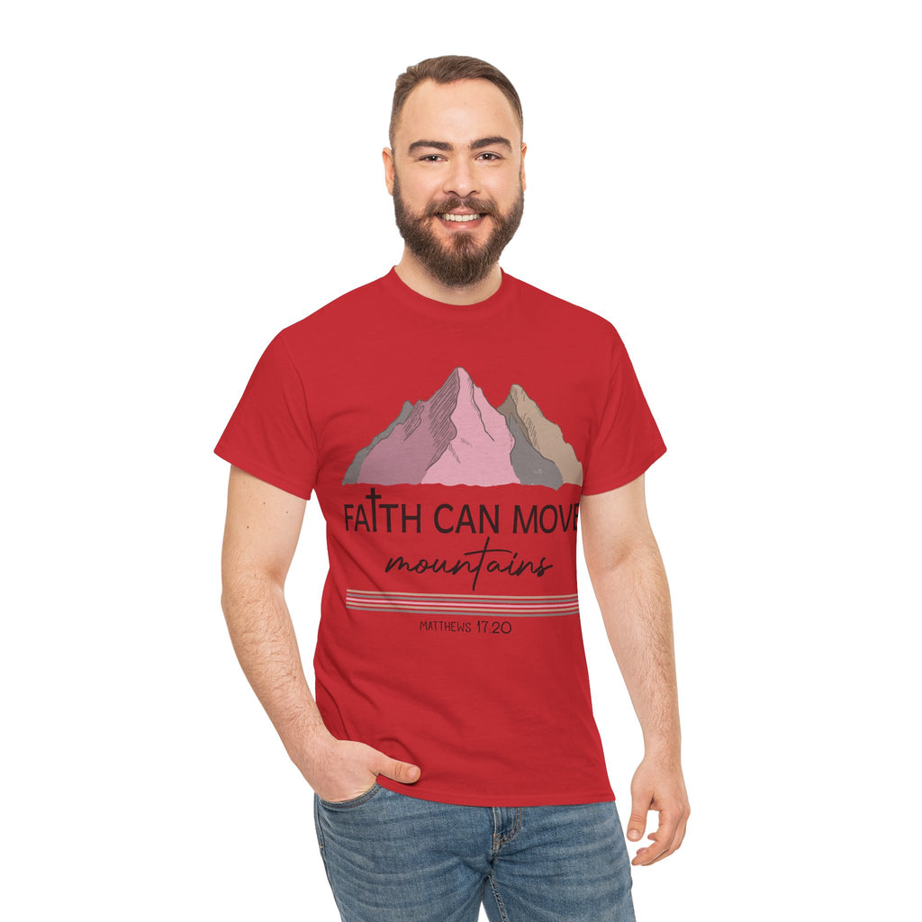 Faith Can Move Mountains Mountain Tee — Pastel Inspirational Christian Unisex Cotton T-Shirt