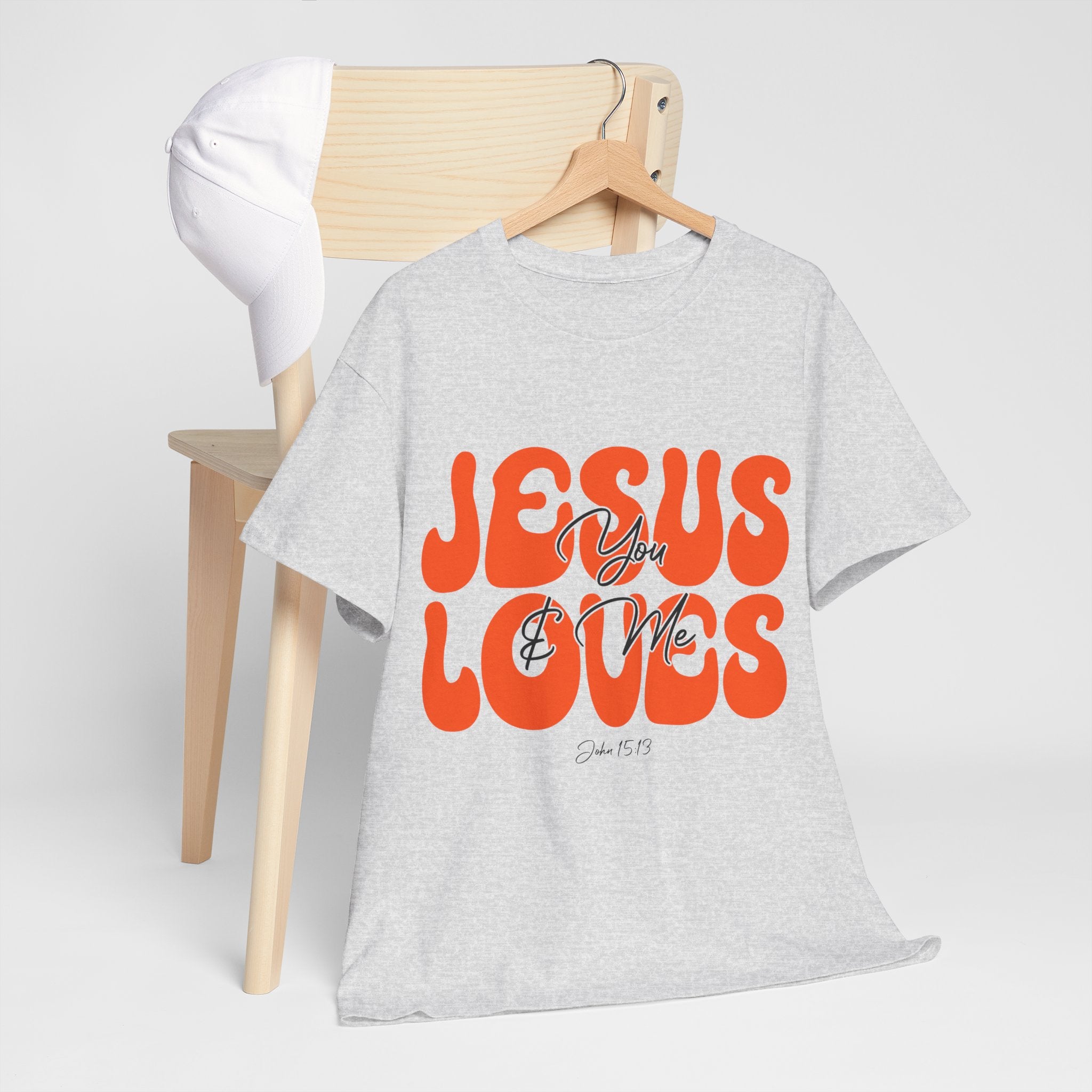 Jesus Loves You & Me Retro Tee — Playful Orange Bubbly Christian Unisex Cotton T-Shirt