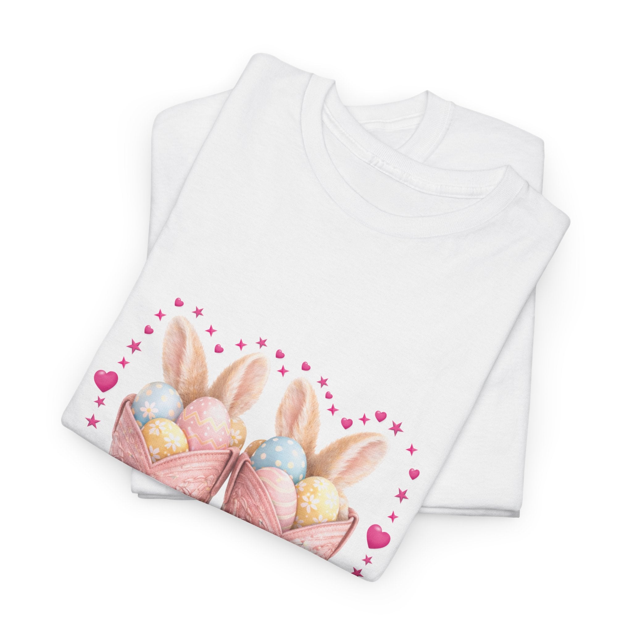 Easter Pink Western Boots Tee — Pastel Bunny Eggs & Bows Unisex Cotton Tee