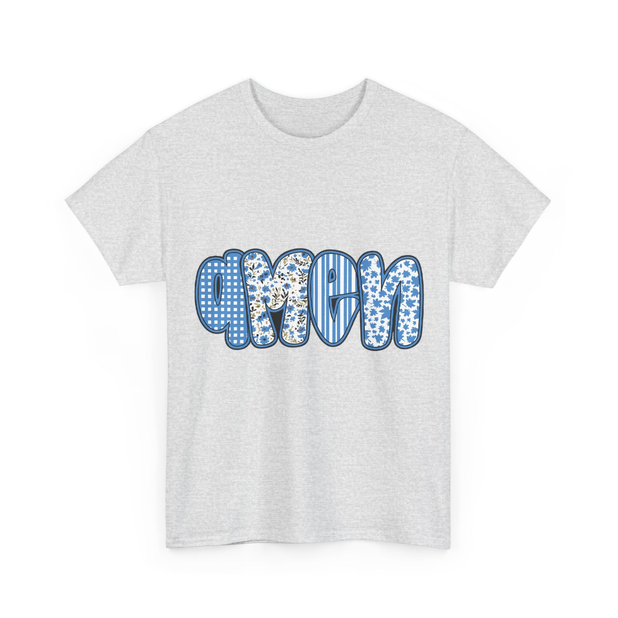 Amen Blue Floral Tee — Decorative Floral Lettering Christian Shirt Unisex Cotton Tee