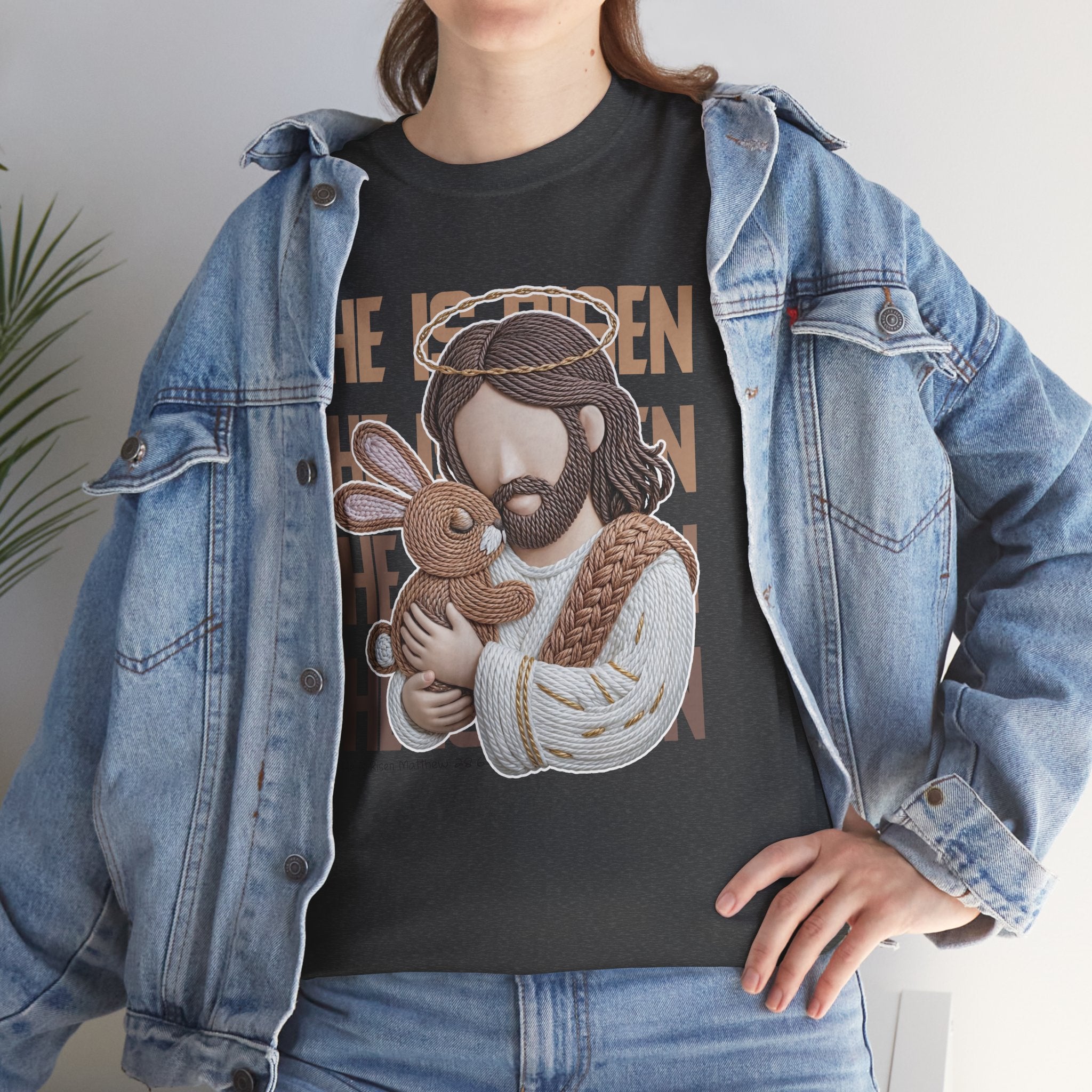 He Is Risen Matthew 28:6 Jesus With Lamb Unisex Cotton T-Shirt