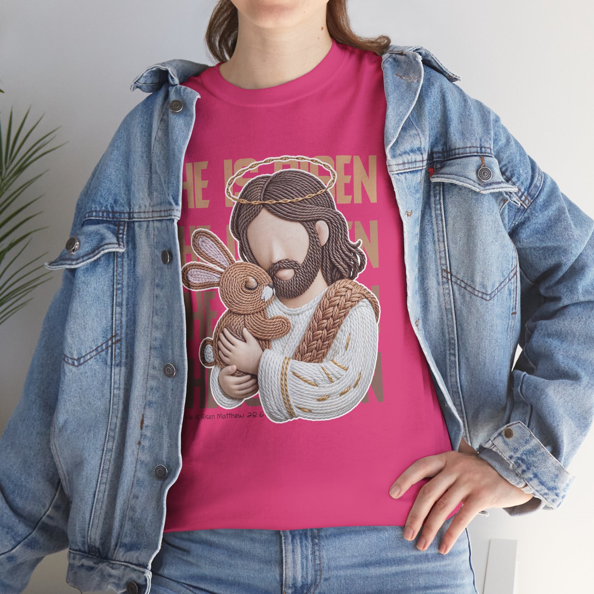 He Is Risen Matthew 28:6 Jesus With Lamb Unisex Cotton T-Shirt